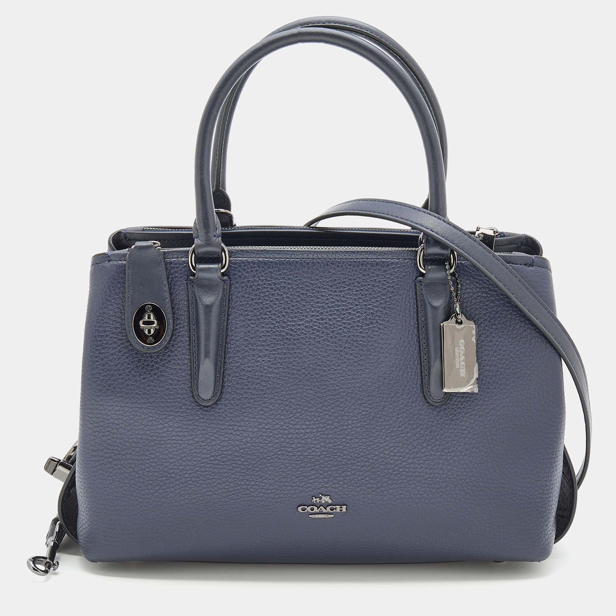 Pre Owned Coach Navy Blue Leather Brooklyn Carryall Satchel