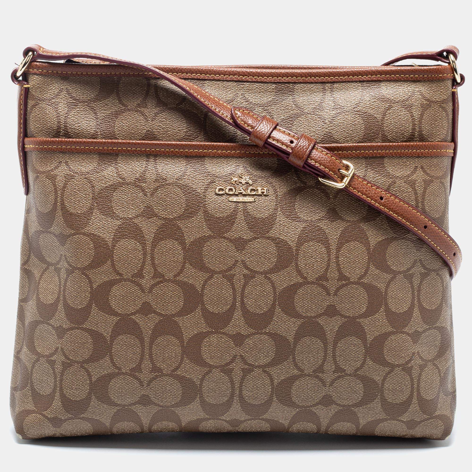 Coach Brown Signature Coated Canvas and Leather File Messenger Bag