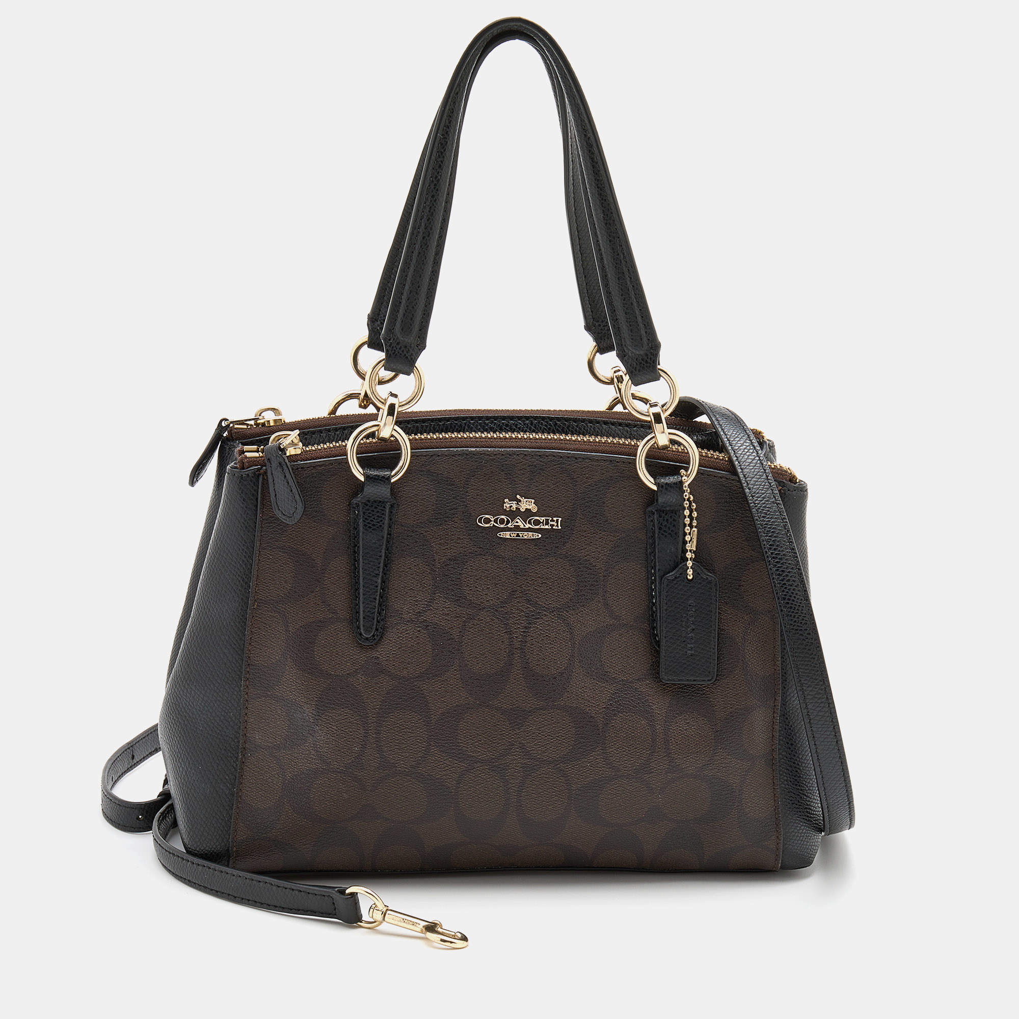 Coach Black/Brown Signature Coated Canvas and Leather Mini Christie ...