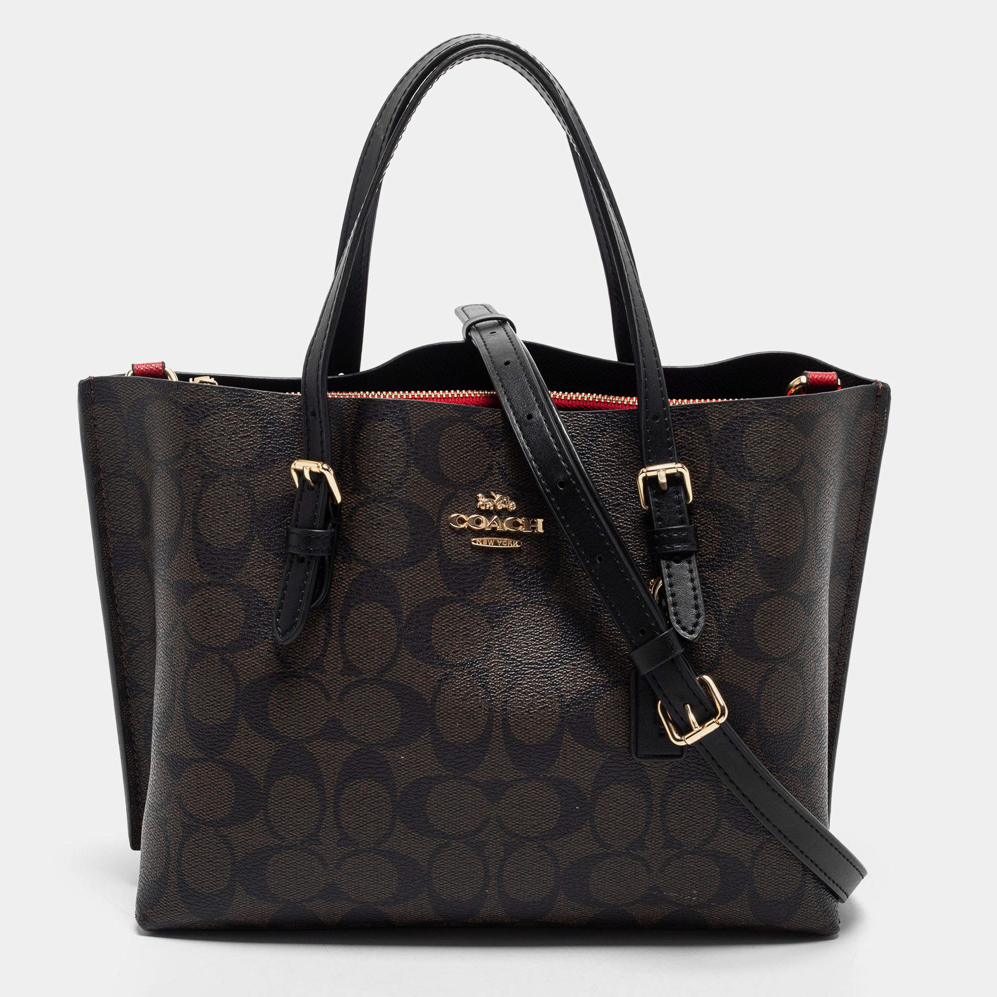 Coach Dark Brown Signature Coated Canvas and Leather Mollie Tote