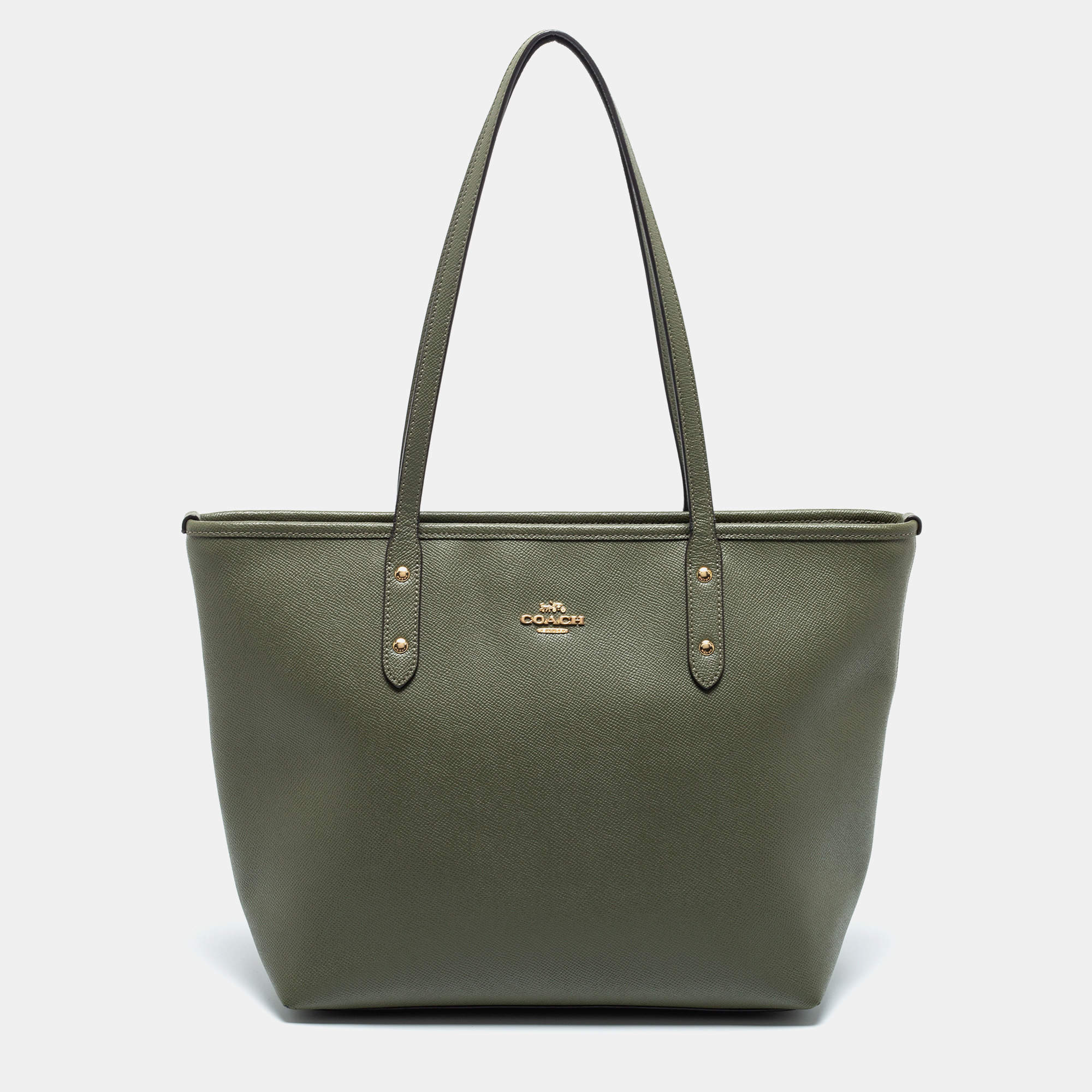 Coach Green Crossgrain Leather City Zip Tote Coach | The Luxury Closet