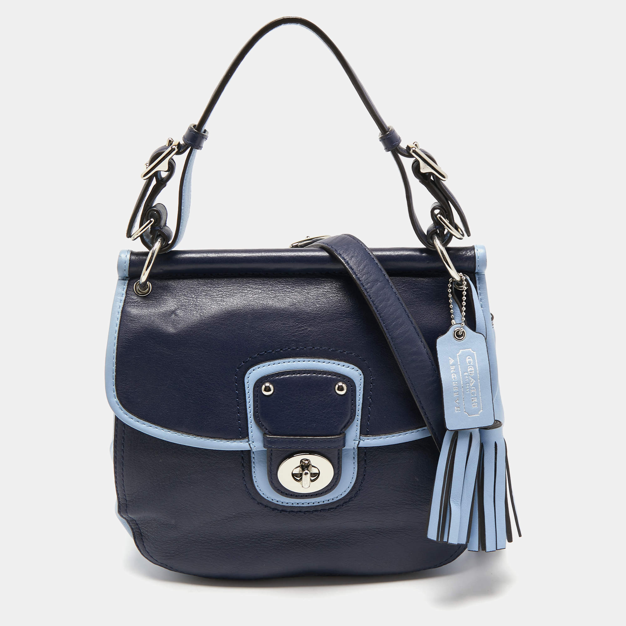 Pre Owned Coach Blue Leather Tassel Crossbody Bag