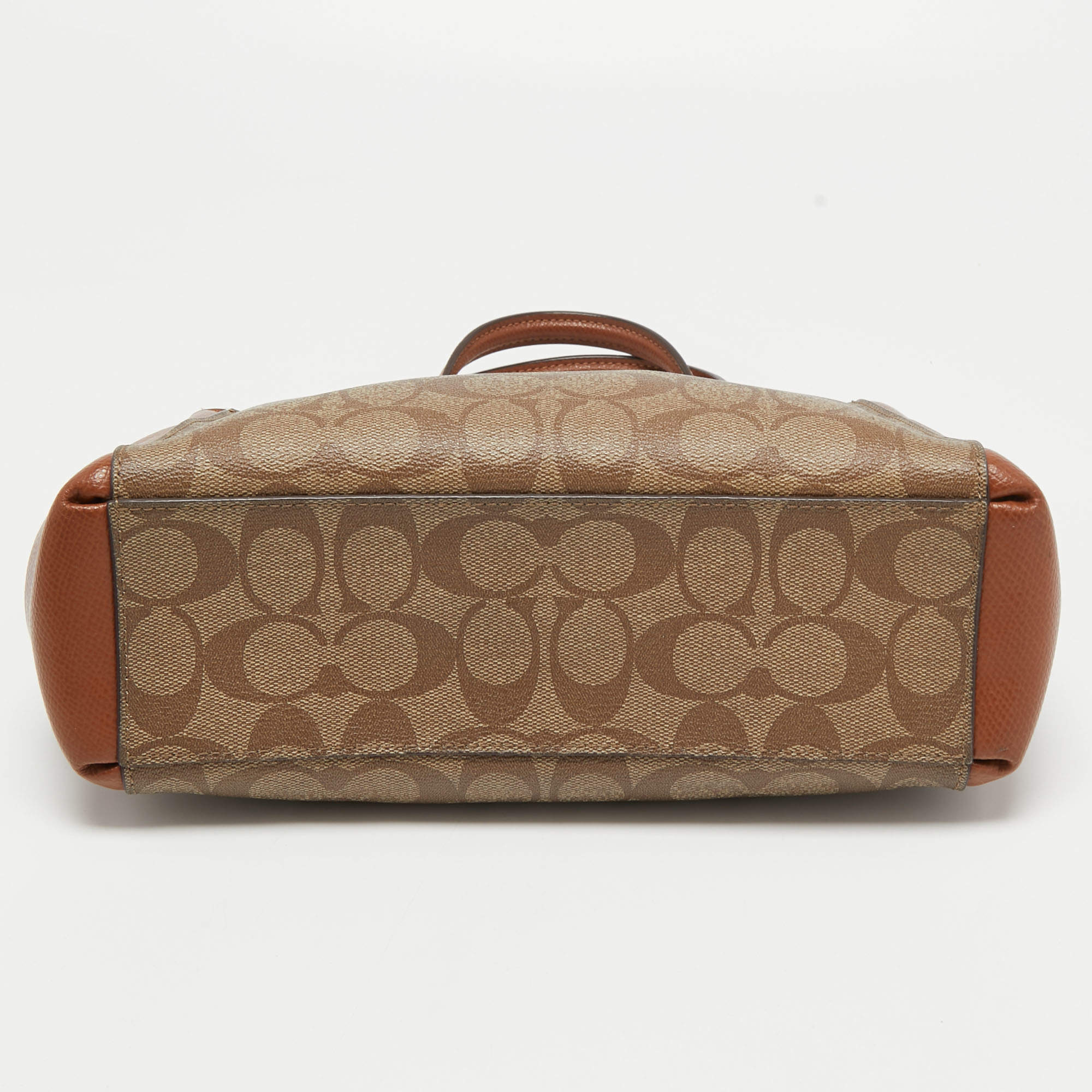 Coach White Brown Pink Tan Leather Canvas Small Purse Clutch Satchel Handbag