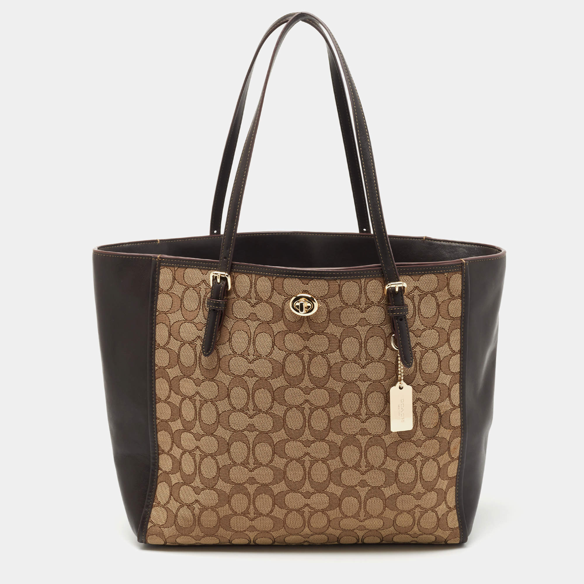 Coach Beige/Dark Brown Signature Canvas and Leather Shopper Tote