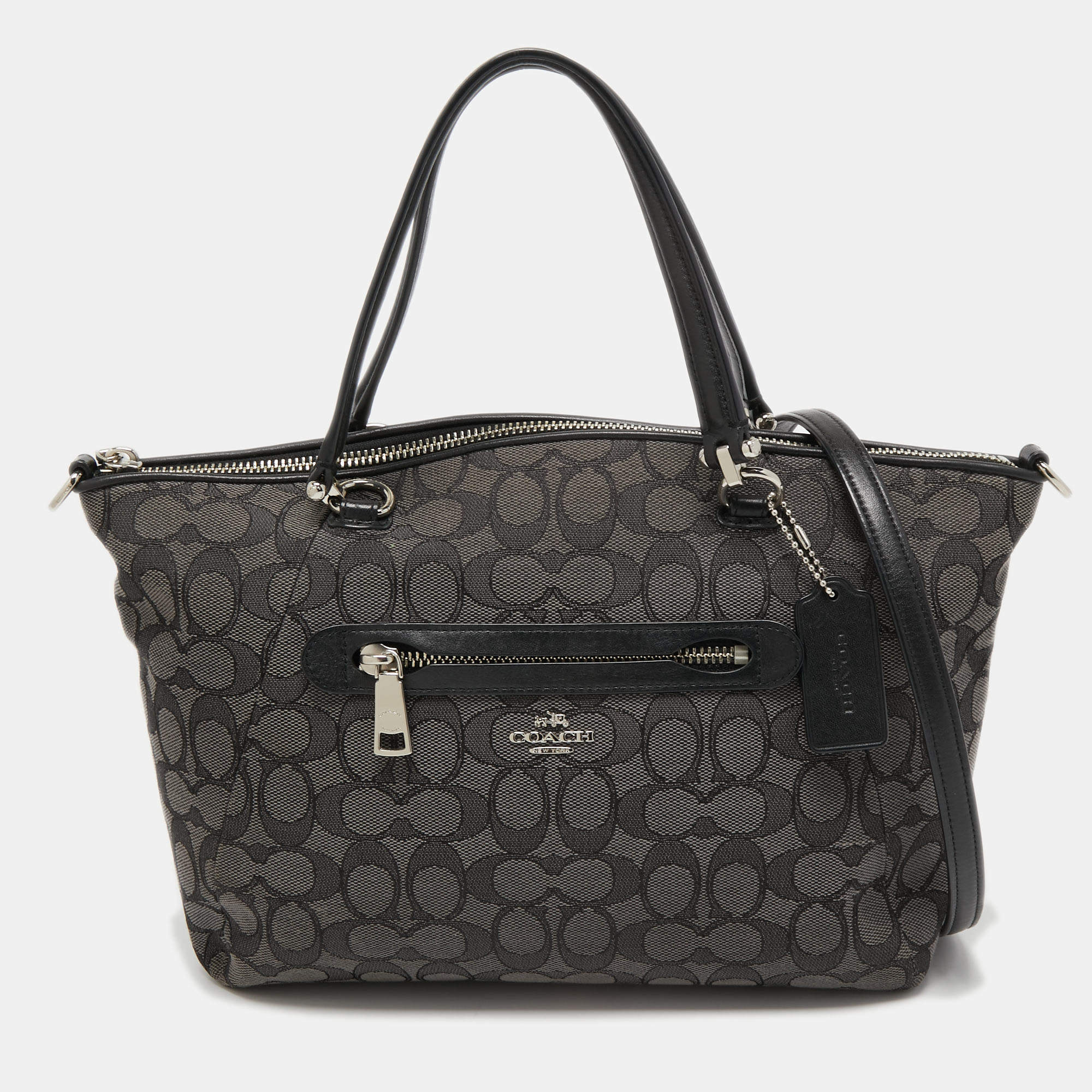 Coach Grey/Black Signature Canvas and Leather Prairie Satchel