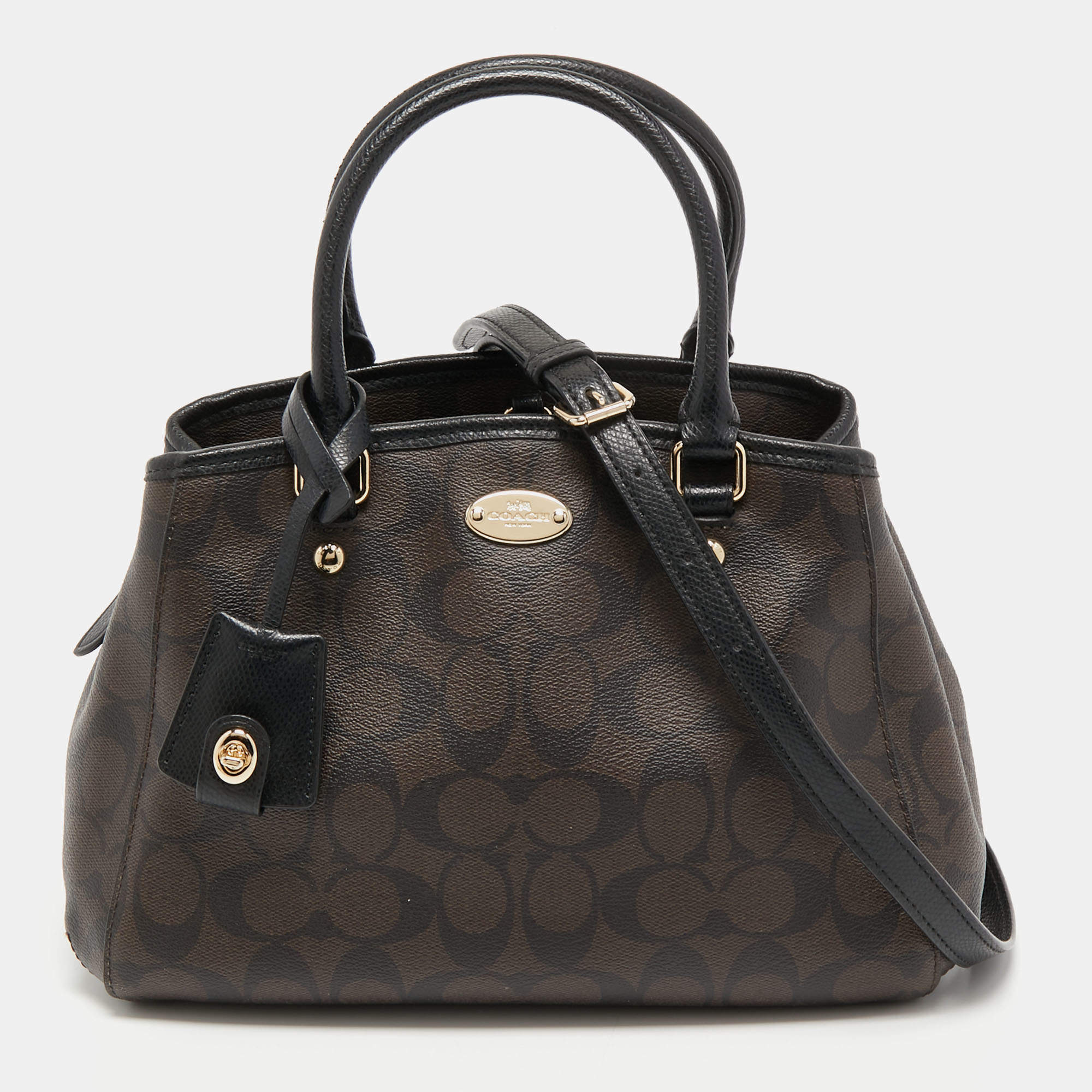 Pre Owned Coach Dark Brown Signature Coated Canvas and Leather Margot Satchel