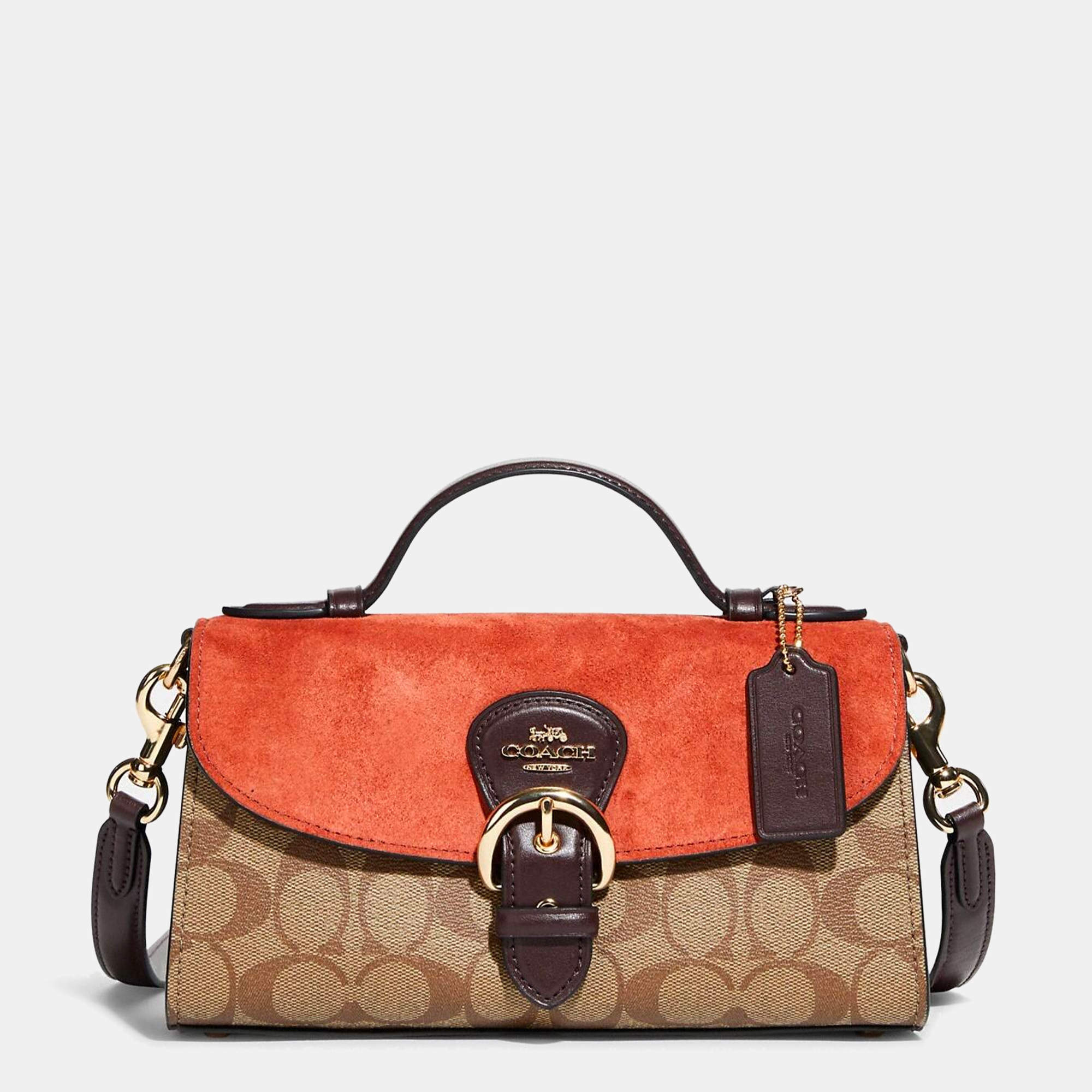 Coach Brown/Rust Signature Coated Canvas and Suede Kleo Top Handle Bag Coach  | TLC