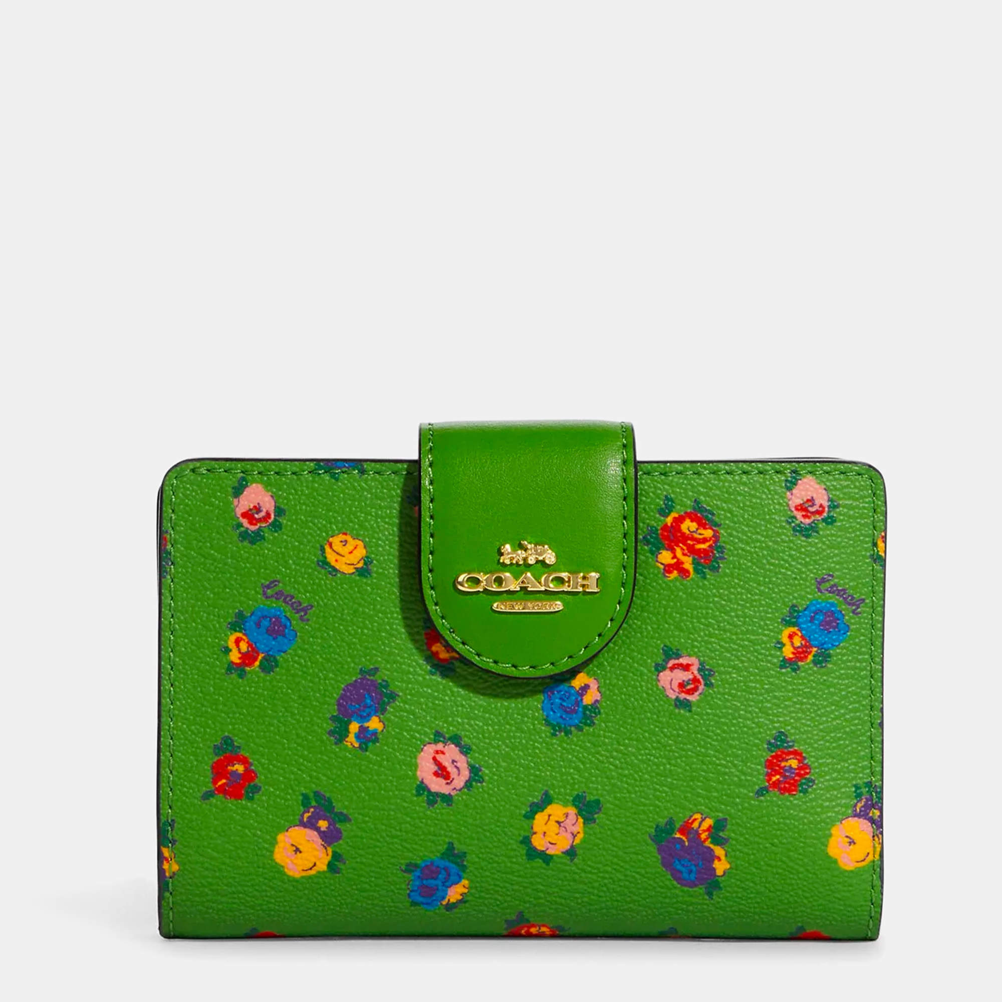 Coach Green Floral Print Coated Canvas and Leather Canvas Wallet