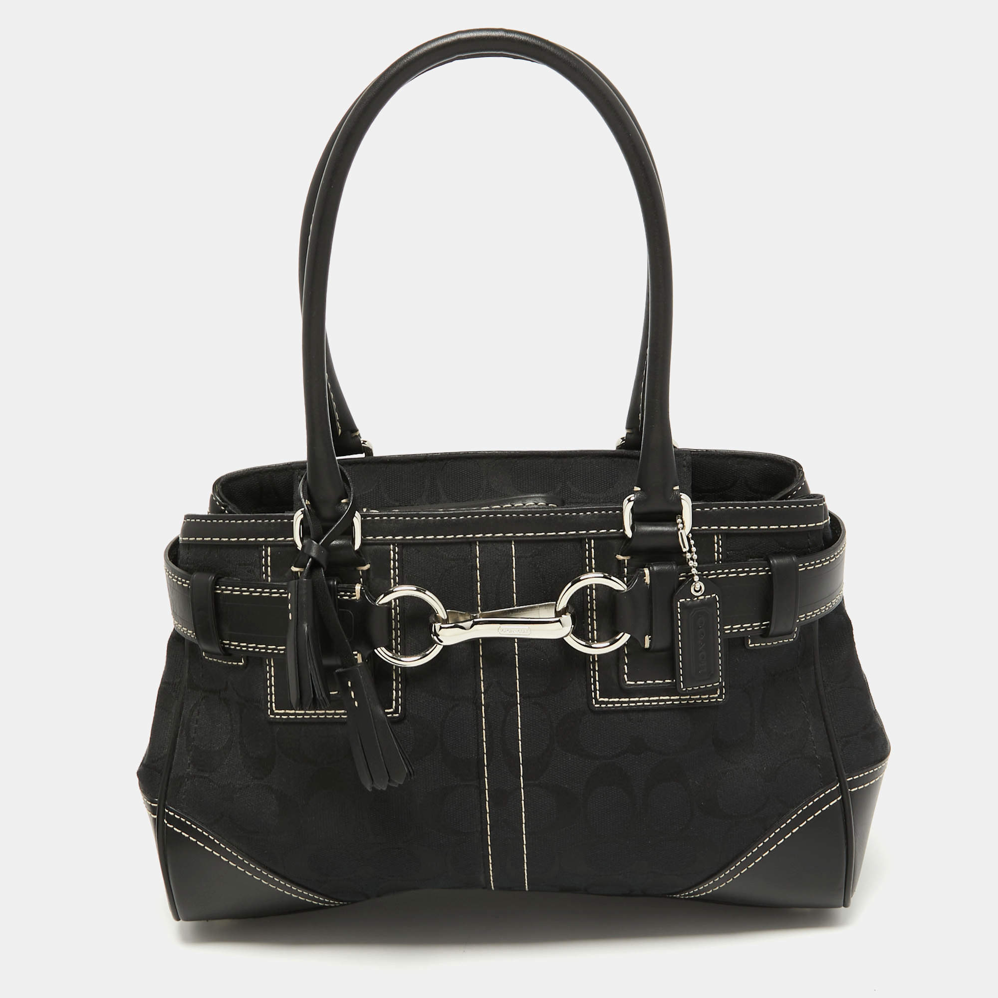 Coach Black Signature Canvas and Leather Hampton Tote