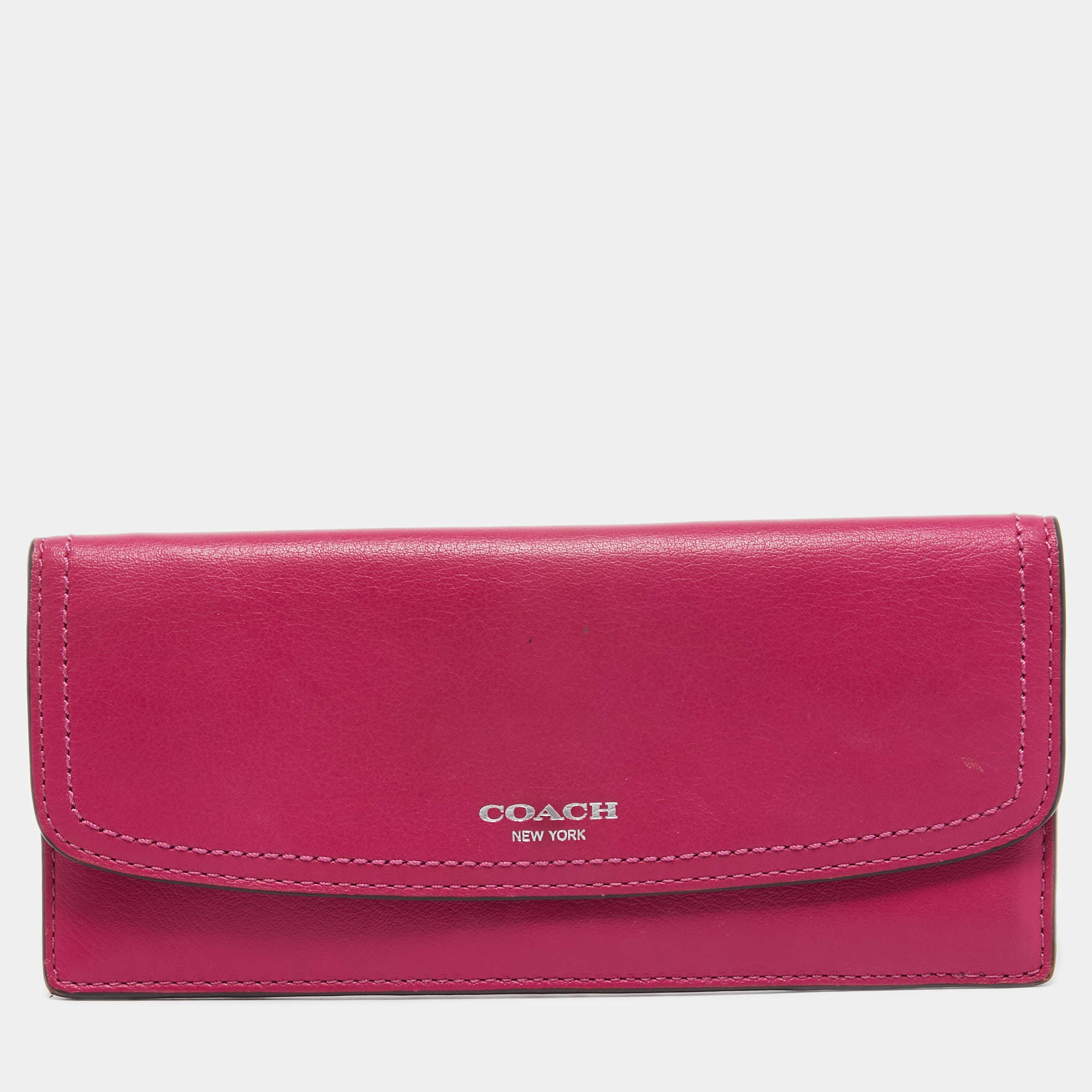 Pre Owned Coach Pink Leather Slim Envelope Continental Wallet