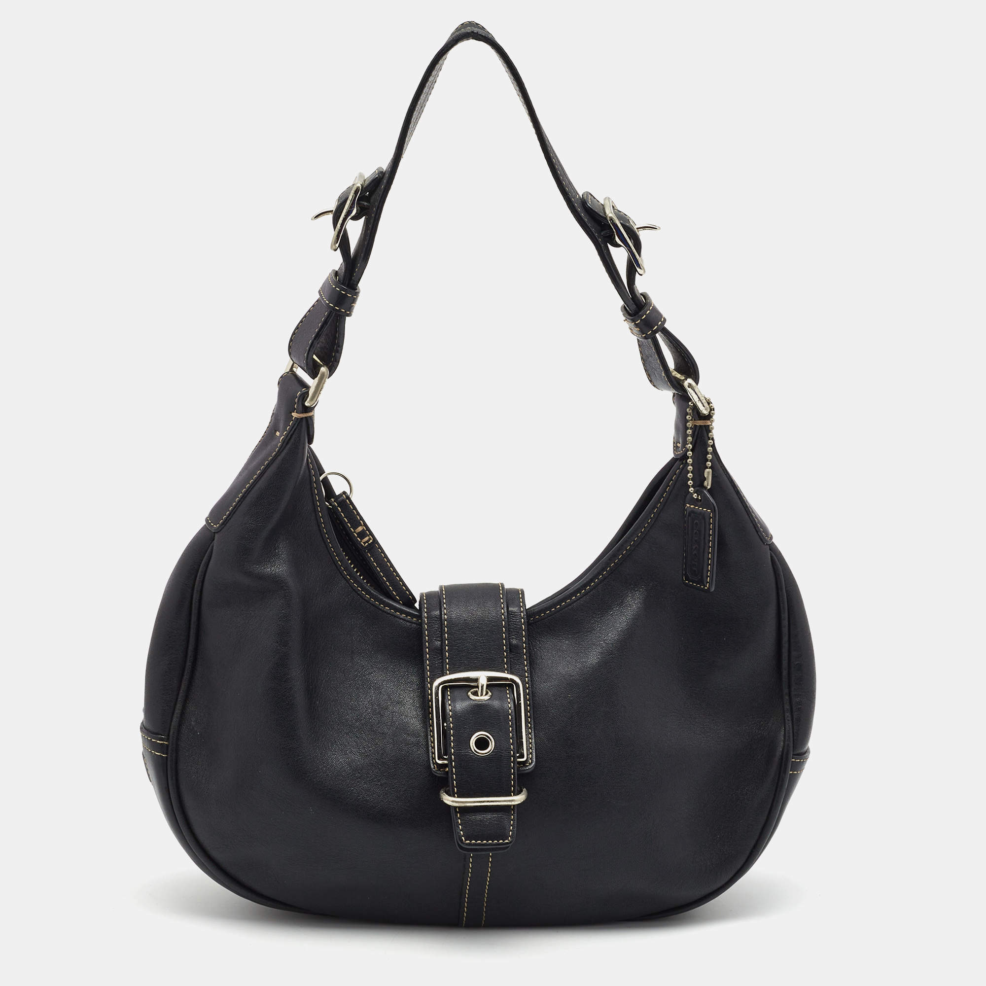 Pre Owned Coach Black Leather Hampton Hobo
