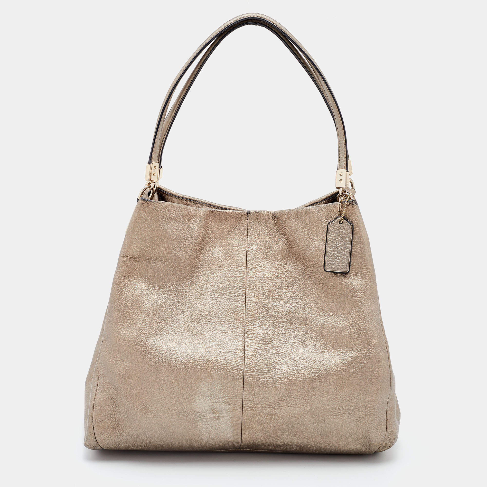 Pre Owned Coach Metallic Beige Pebbled Leather Edie 31 Shoulder Bag