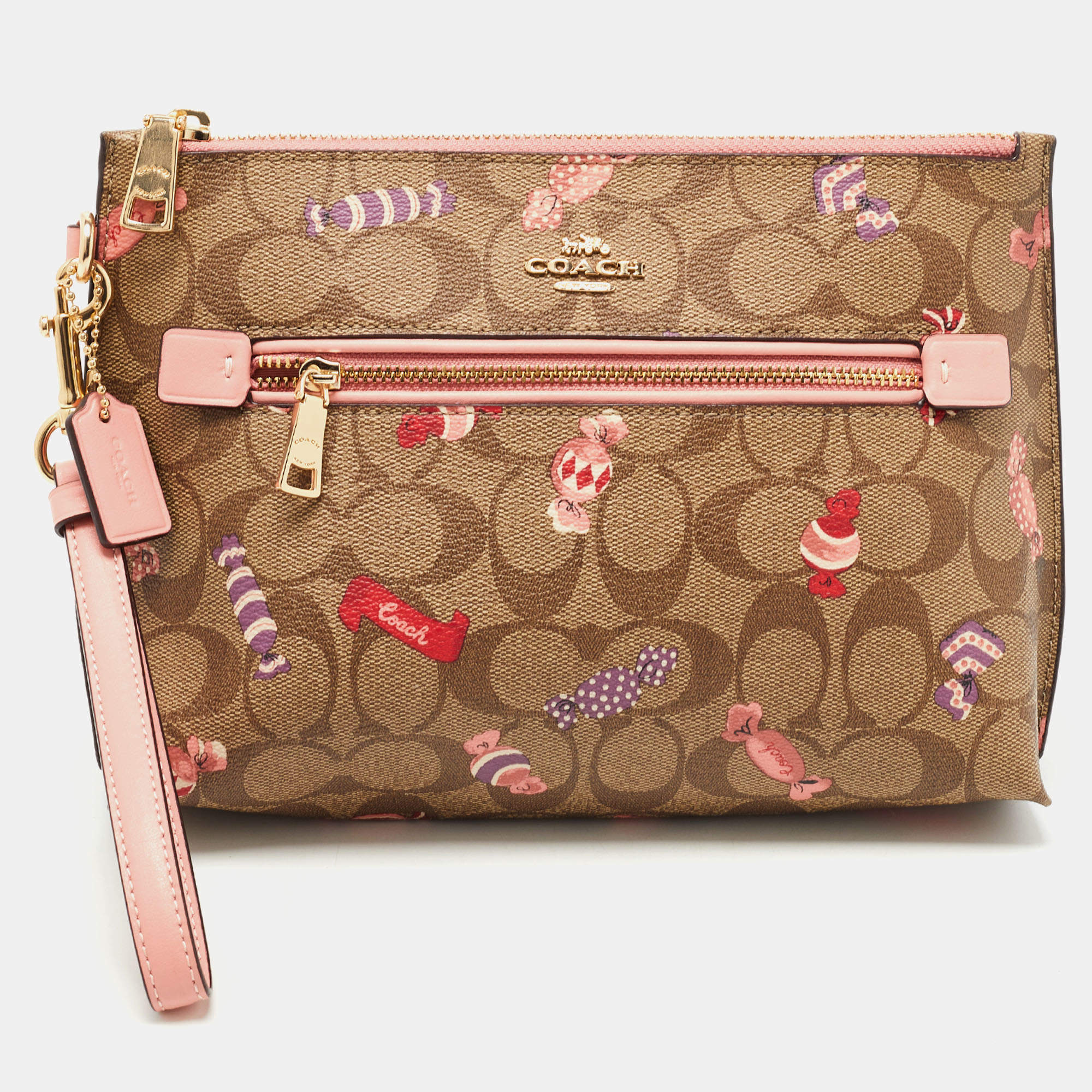 Coach Beige/Pink Signature Canvas and Leather Wristlet Pouch Coach | The  Luxury Closet