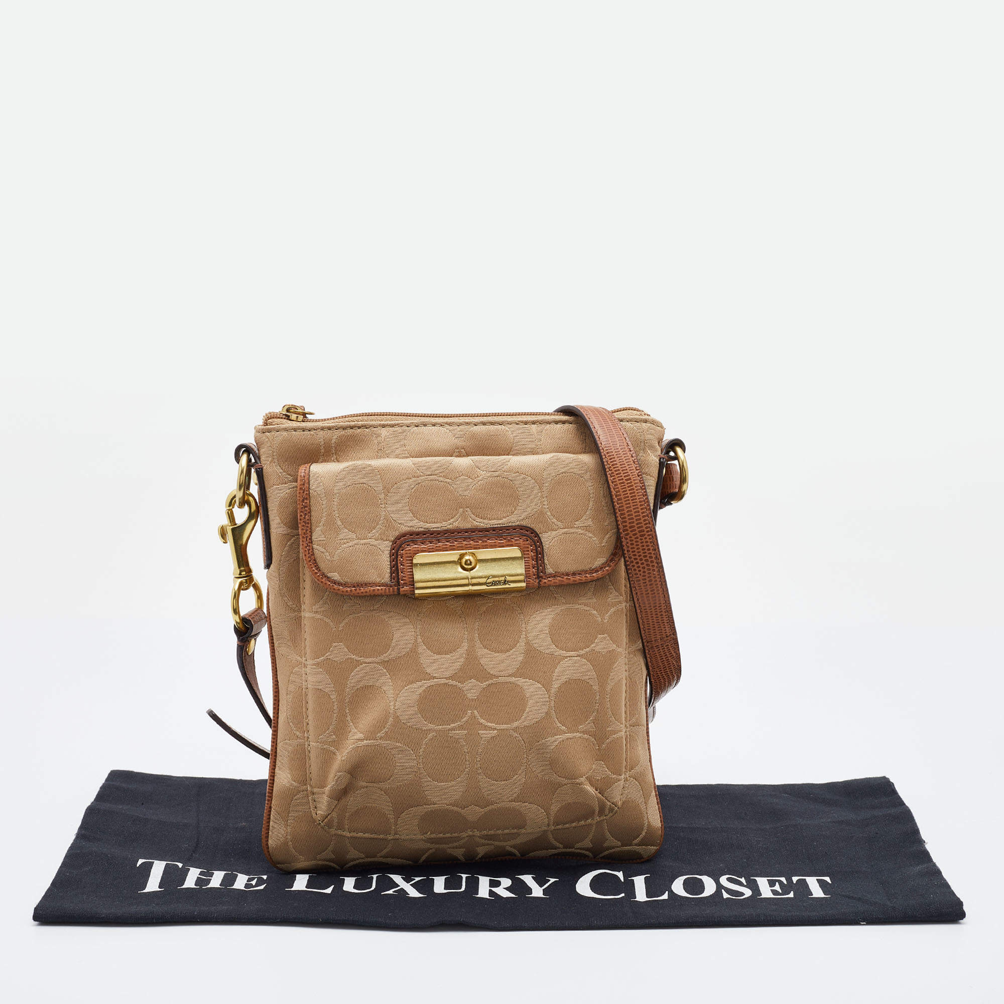 Coach Beige/Brown Signature Canvas and Leather Courie Crossbody