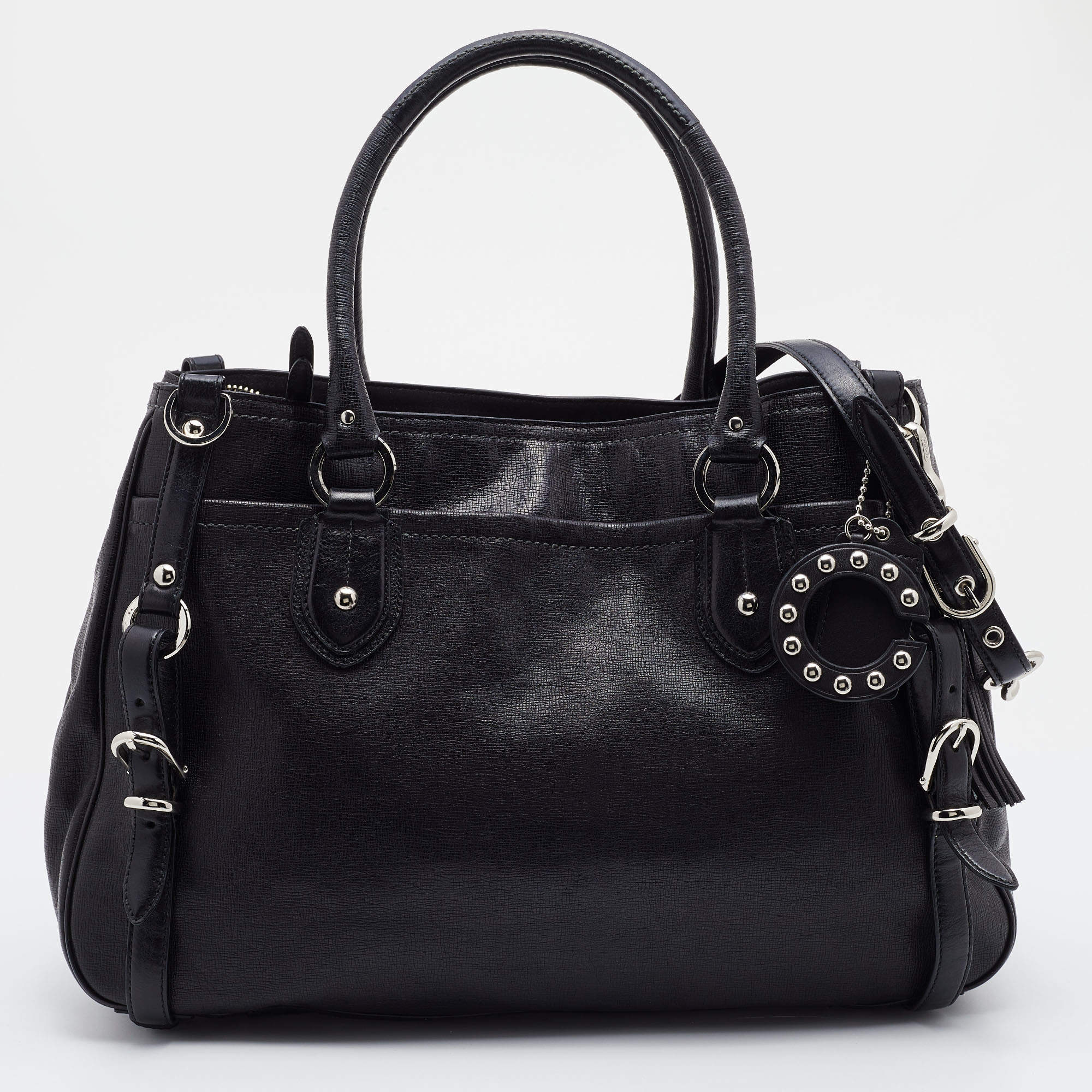 Pre Owned Coach Black Leather Straps Satchel