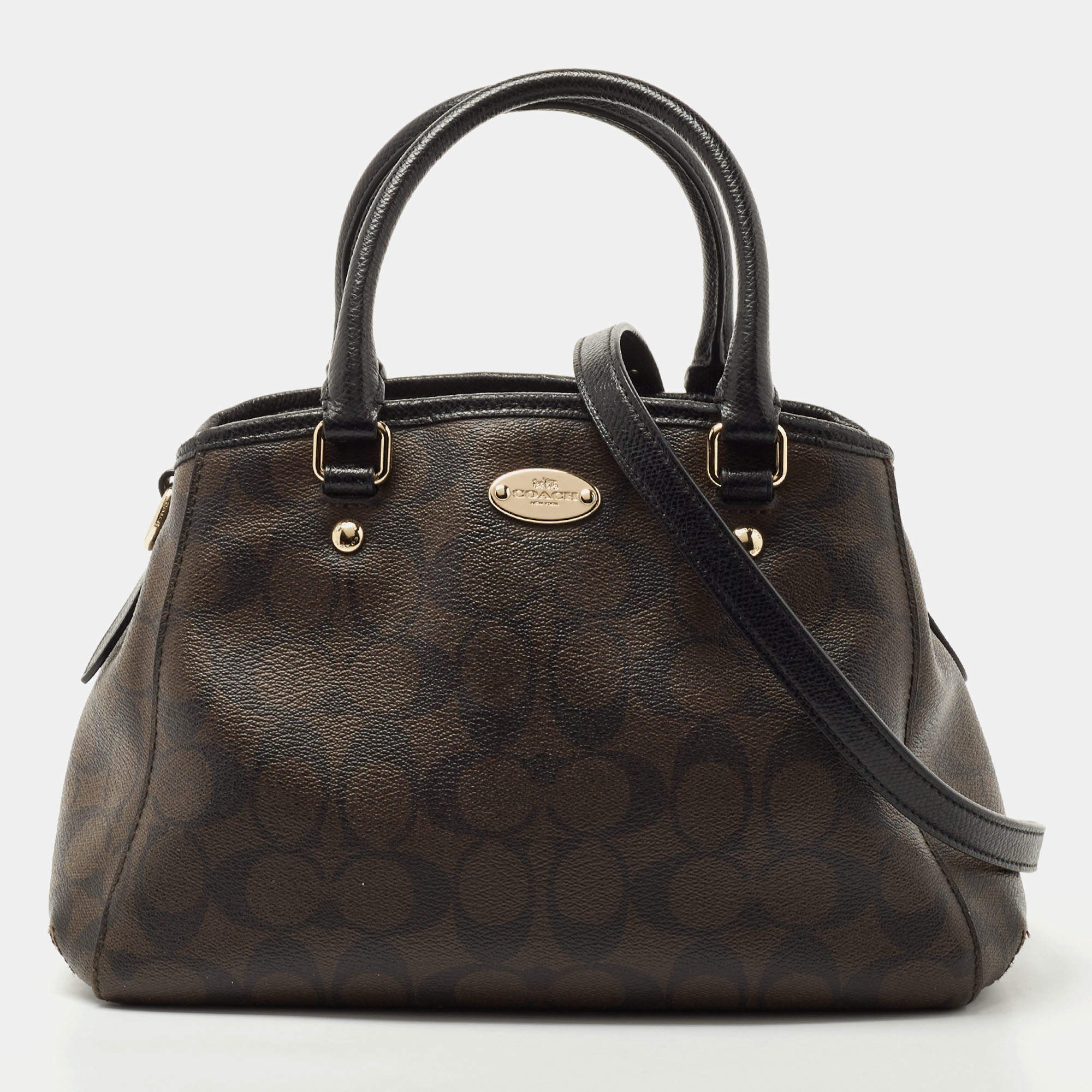 Pre Owned Coach Dark Brown/Black Signature Coated Canvas and Leather Margot Satchel