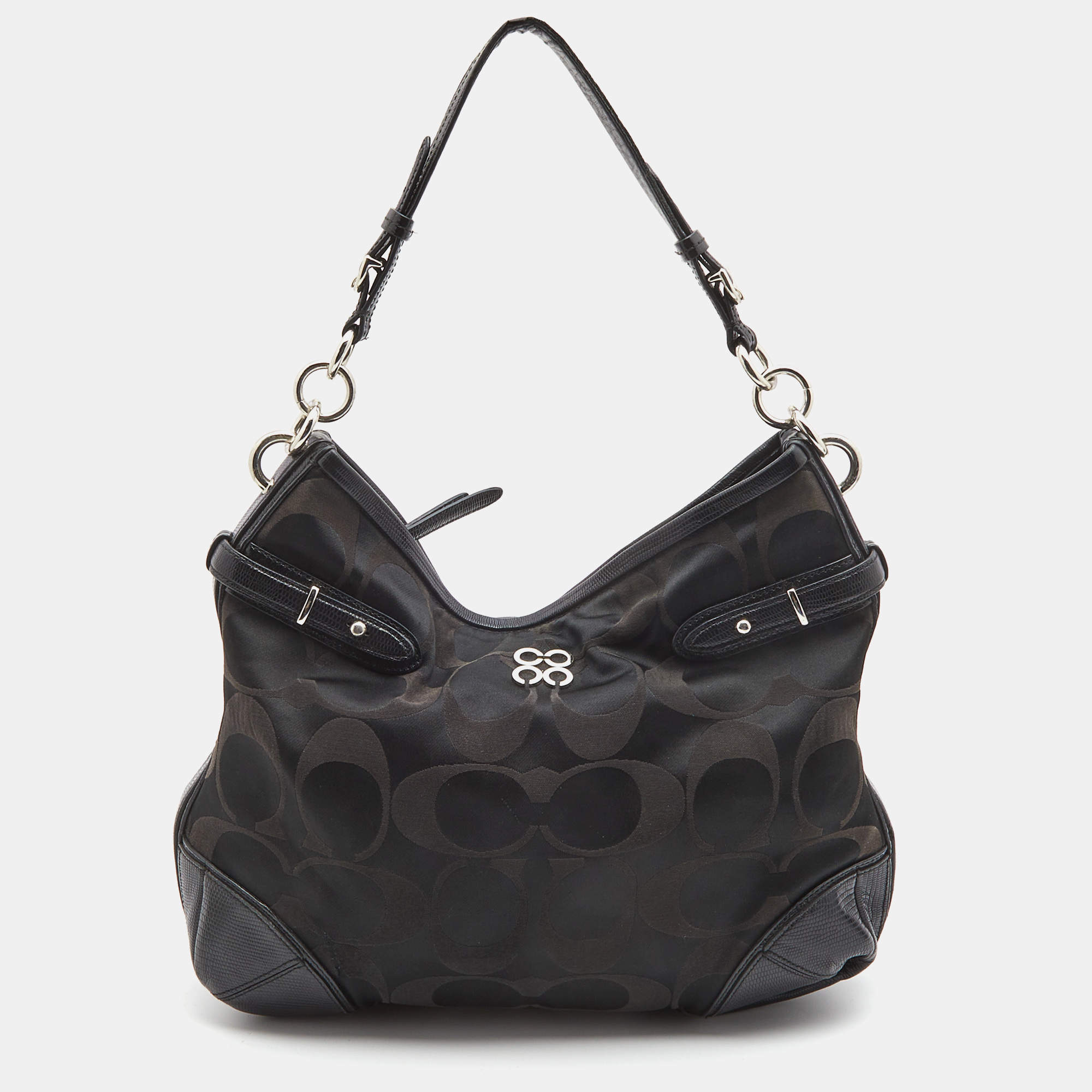 Pre Owned Coach Black Canvas and Leather Hobo