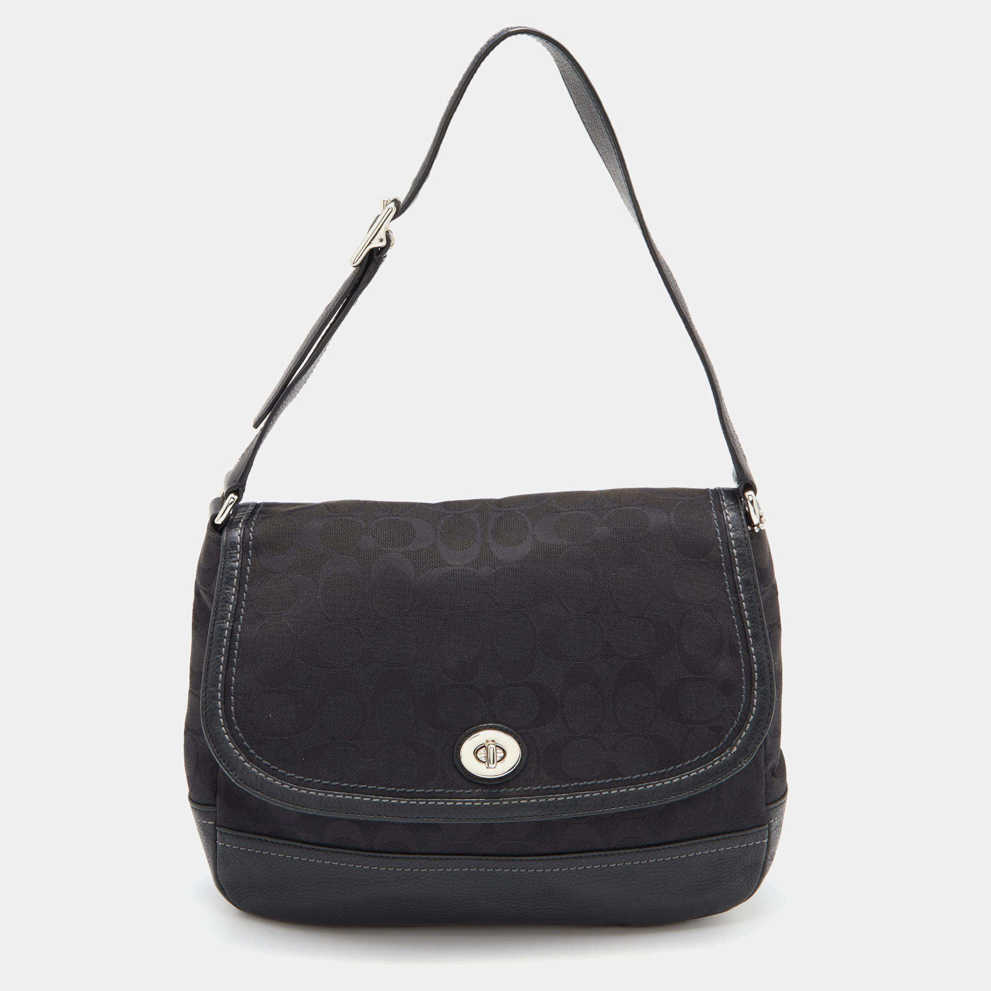 Pre Owned Coach Black Signature Canvas and Leather Park Hobo 