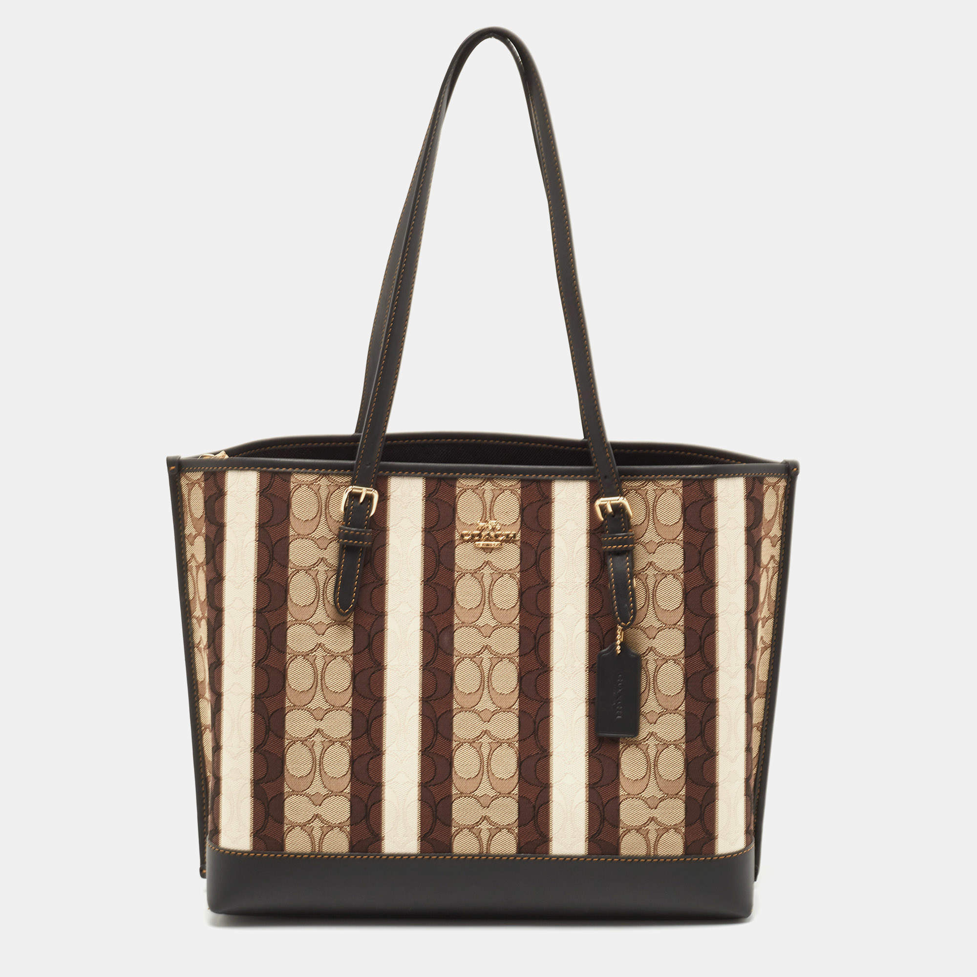 Pre Owned Coach Chalk Signature Coated Canvas and Leather Mollie Tote Bag