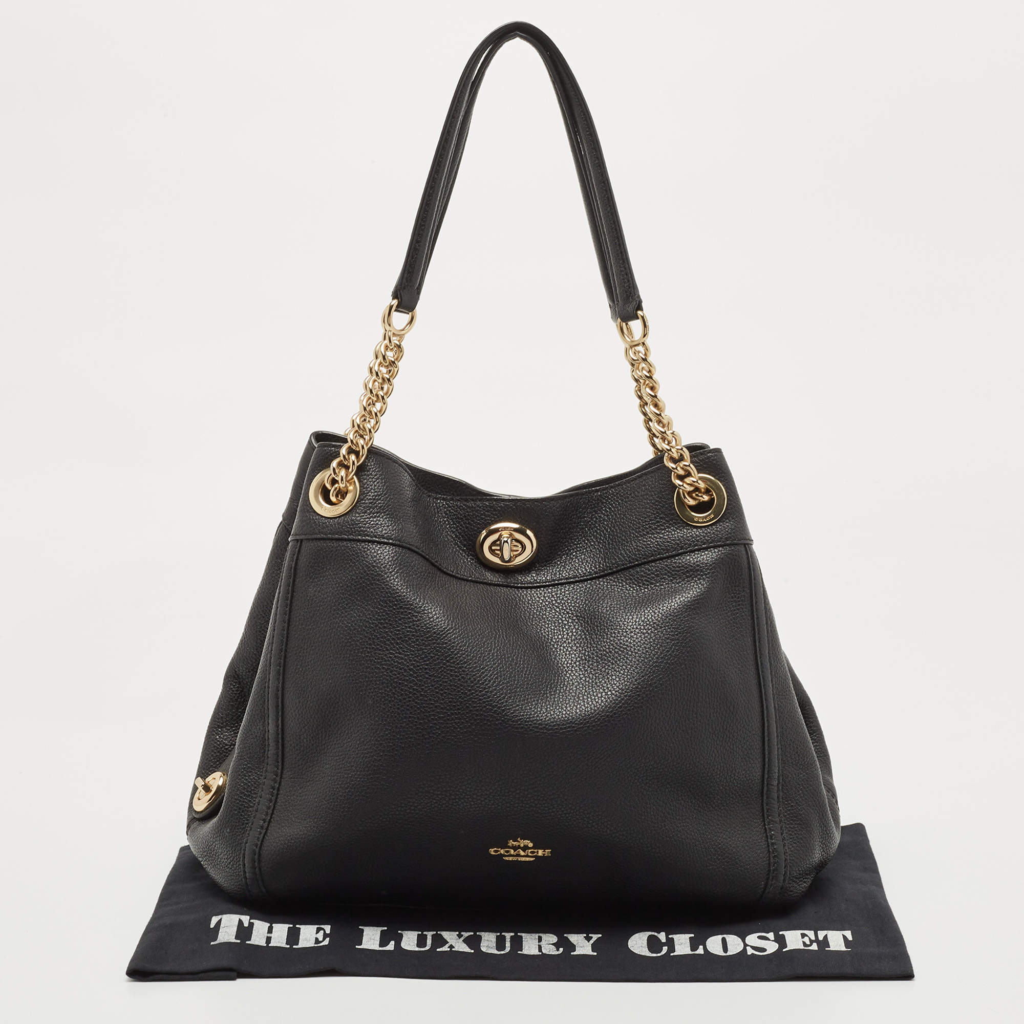 Coach Black Leather Turnlock Edie Shoulder Bag