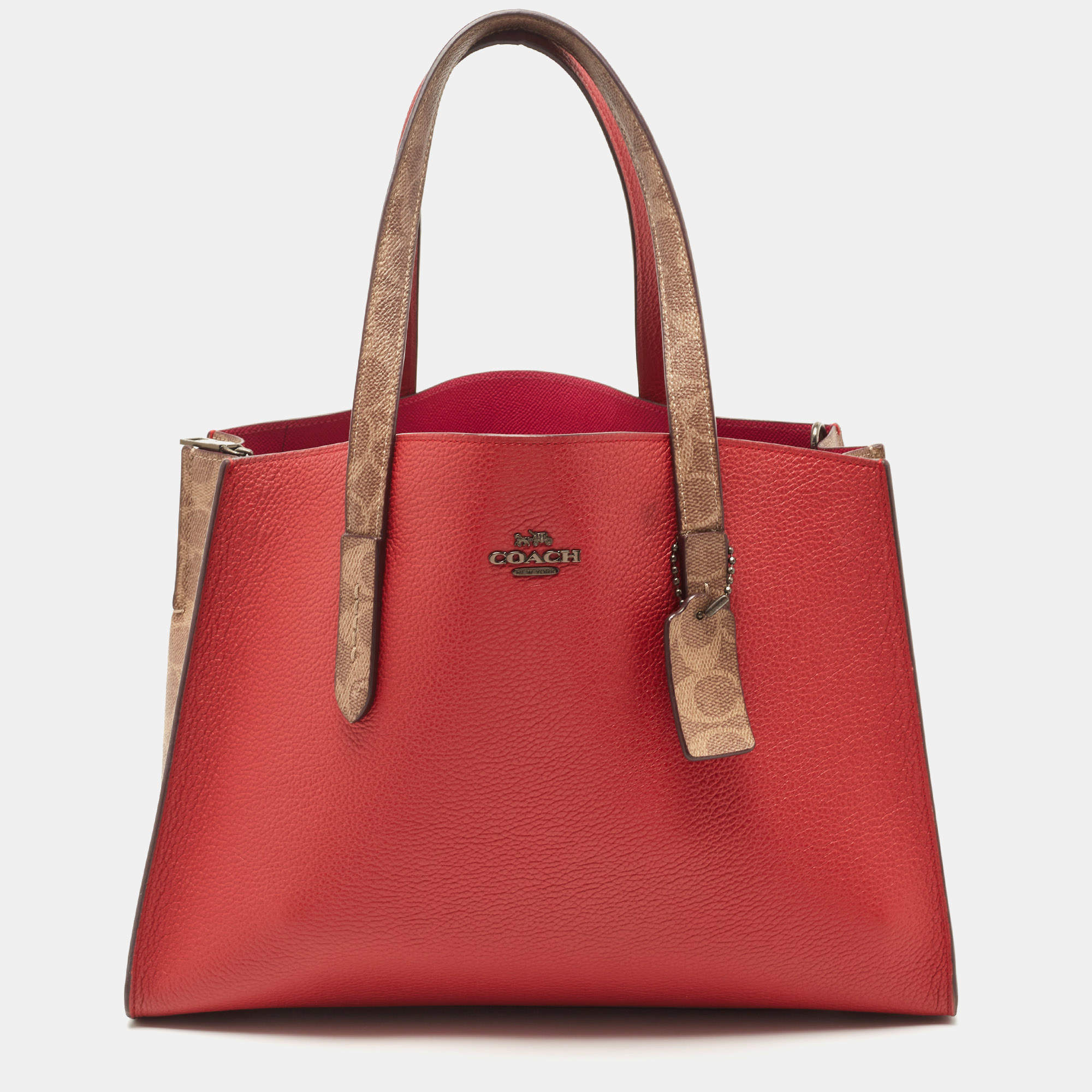 مملوكة مسبقًا Coach Red/Beige Leather And Coated Canvas Charlie Carryall Tote
