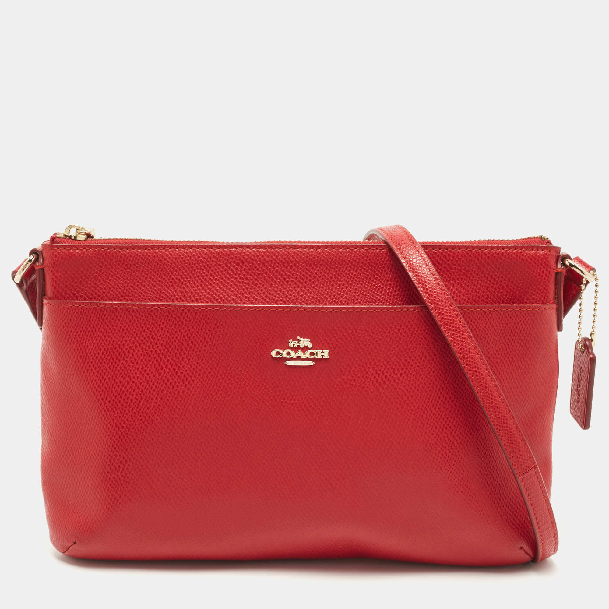 Pre Owned Coach Red Leather East/West Swingpack Crossbody Bag