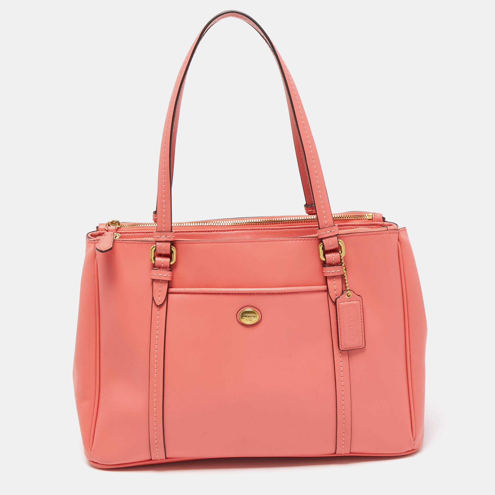 Coach Coral Orange Leather Peyton Jordan Tote Coach | The Luxury Closet