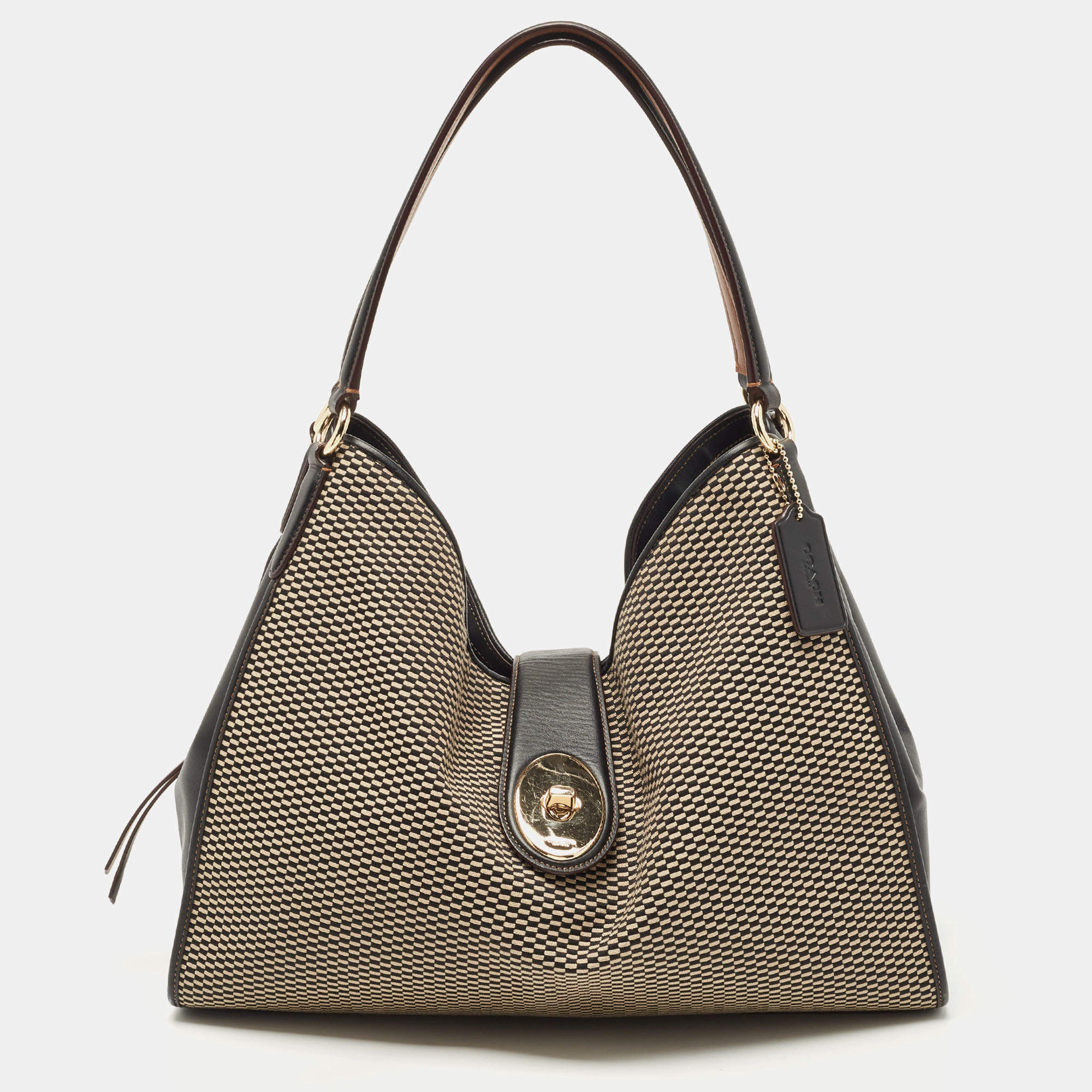 مملوكة مسبقًا Coach Black/Beige Canvas And Leather Carlyle Shoulder Bag
