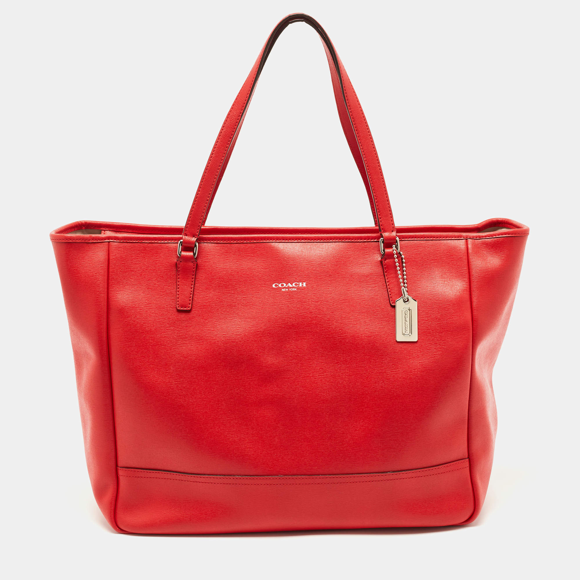 Pre Owned Coach Red Leather Large East West City Tote