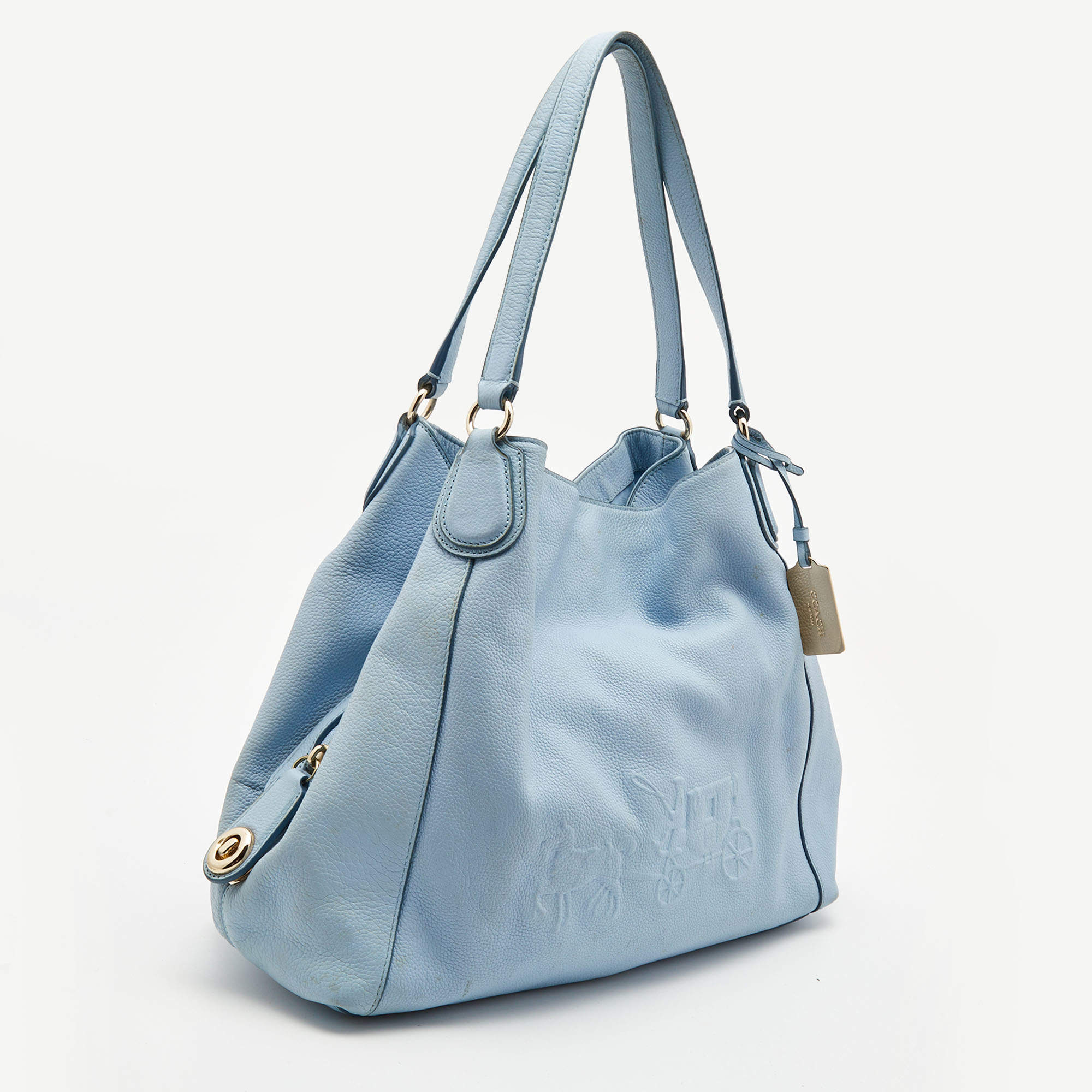 COACH®: Embossed Horse And Carriage Large Edie Shoulder Bag In Pebble  Leather