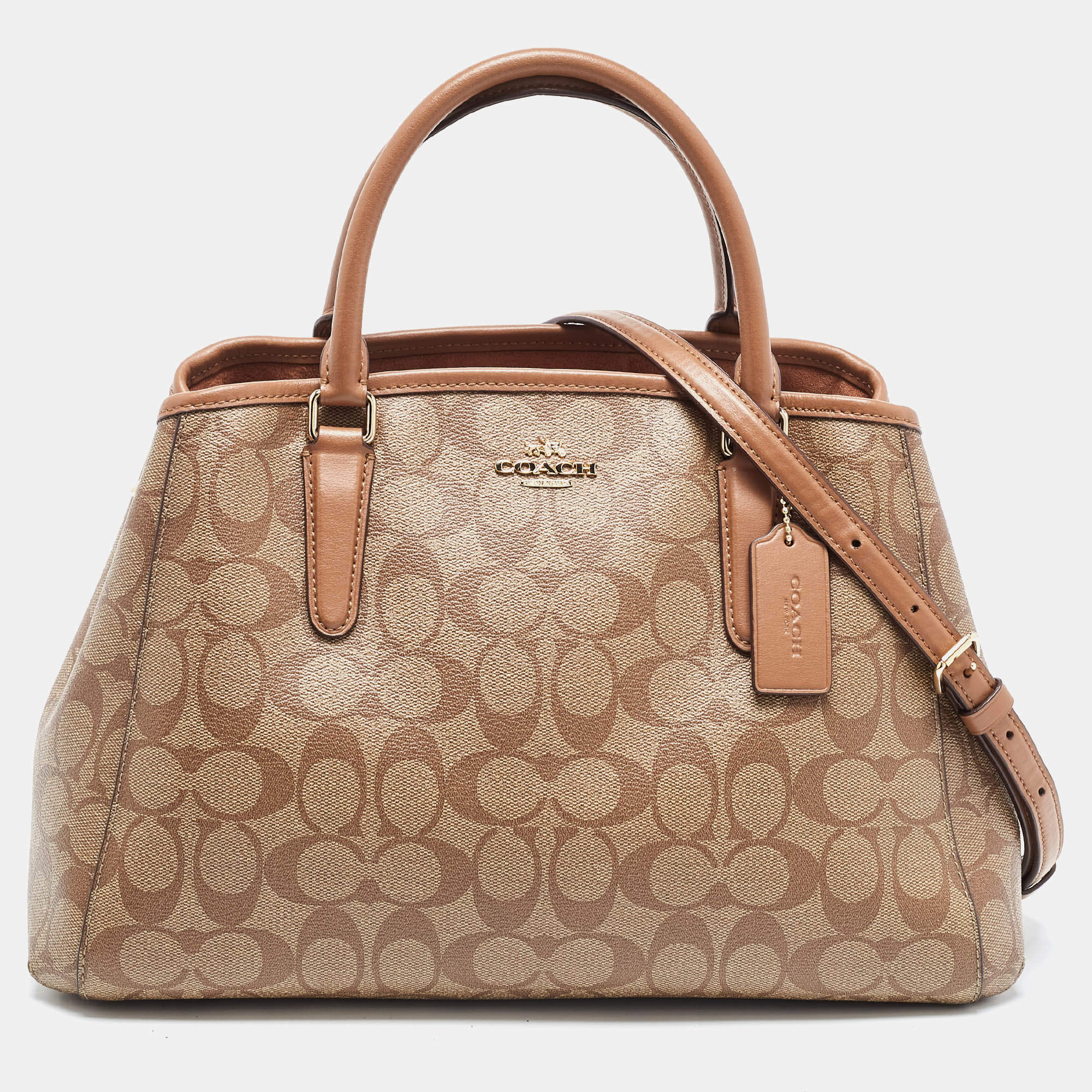 Pre Owned Coach Beige Signature Coated Canvas and Leather Small Margot Carryall Satchel