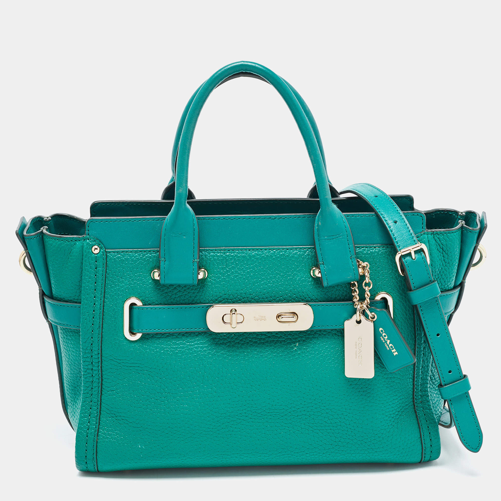Pre Owned Coach Green Leather Swagger 27 Carryall Satchel