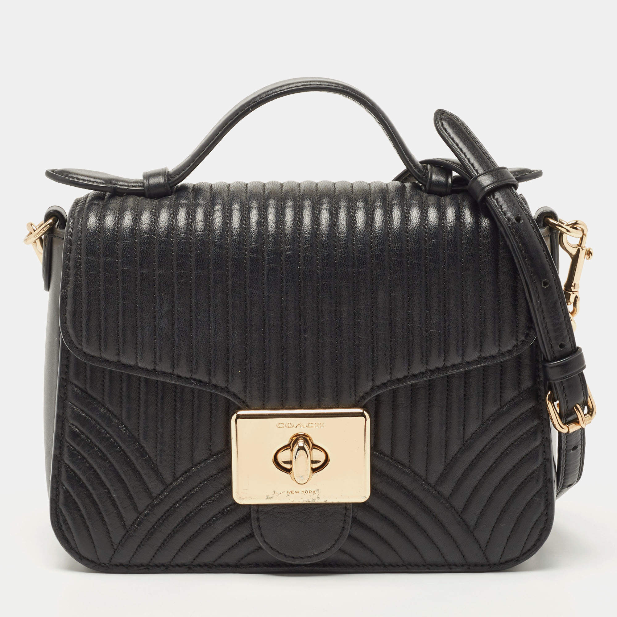Pre Owned Coach Black Quilted Leather Top Handle Bag 