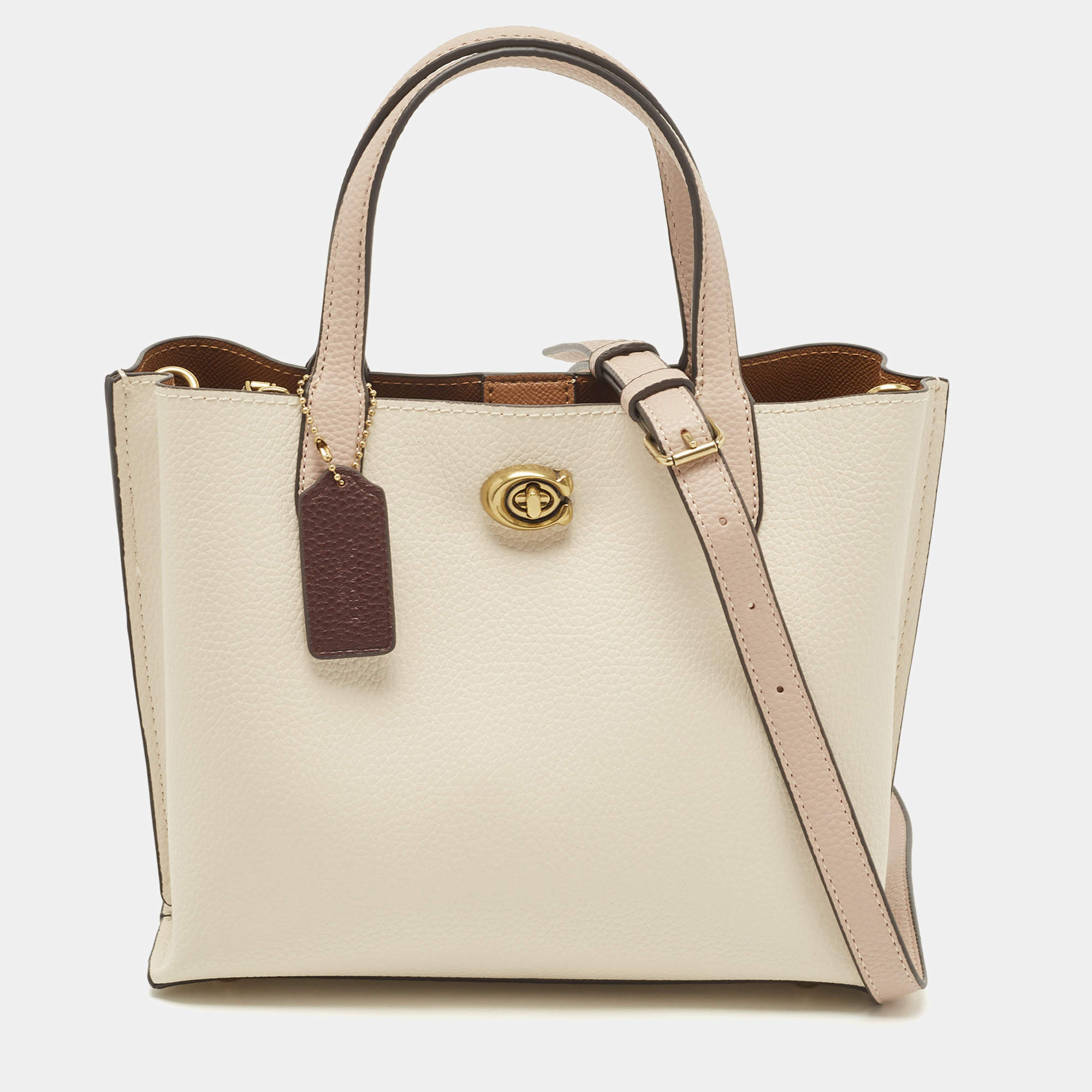 Pre Owned Coach Off White/Pink Leather Willow Tote