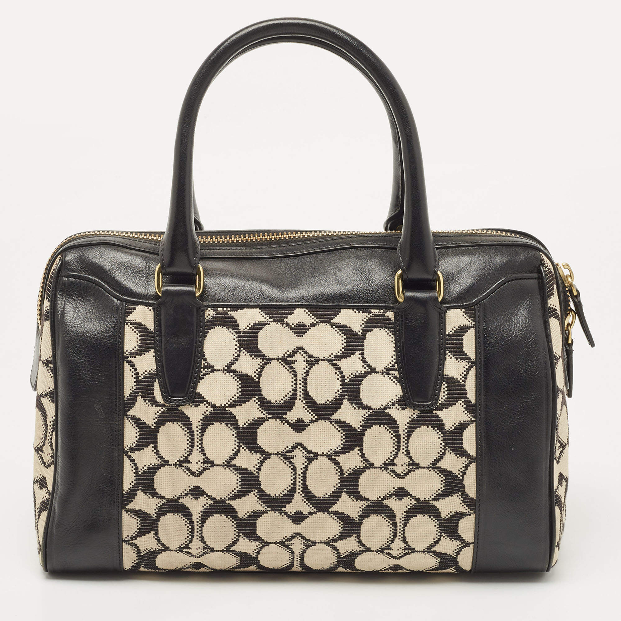 Coach Black/White Signature Canvas and Leather Legacy Haley Satchel