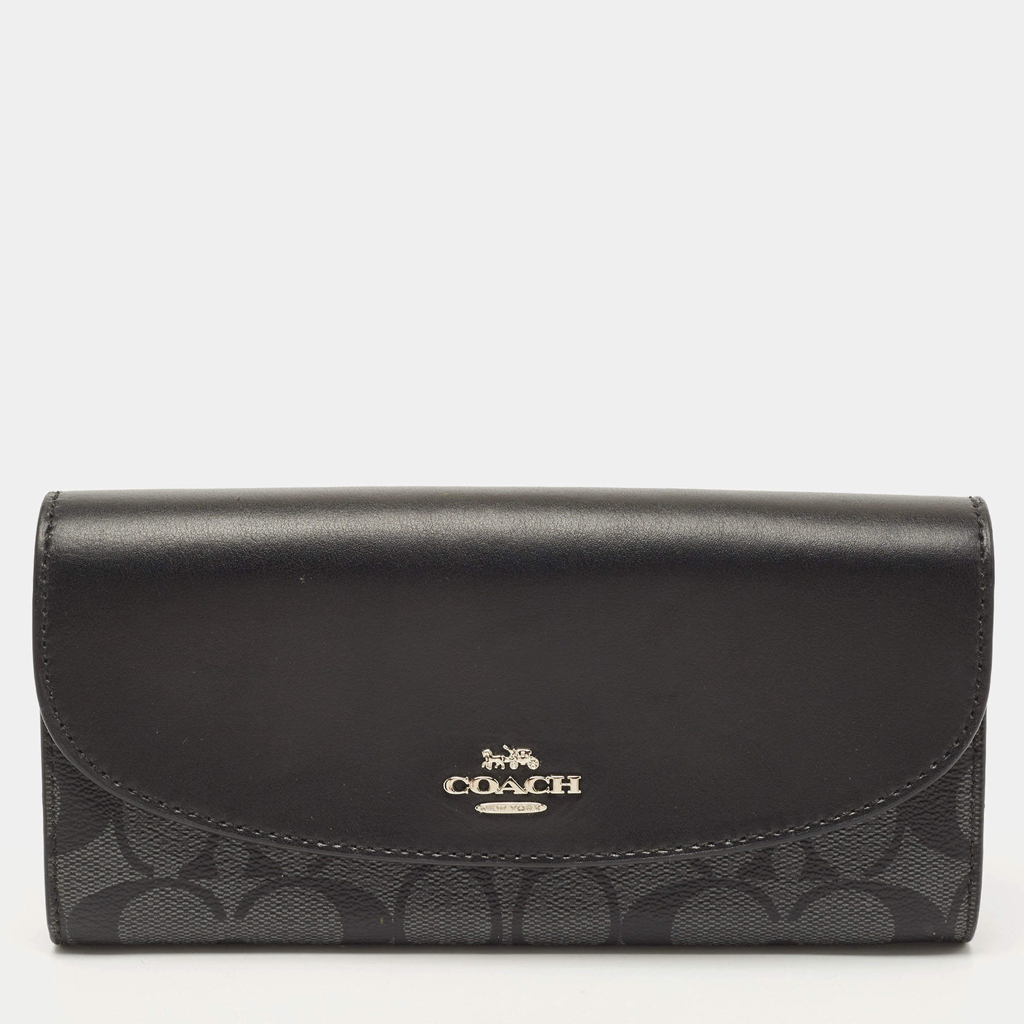 Coach Black/Grey Signature Coated Canvas and Leather Slim Envelope Wallet