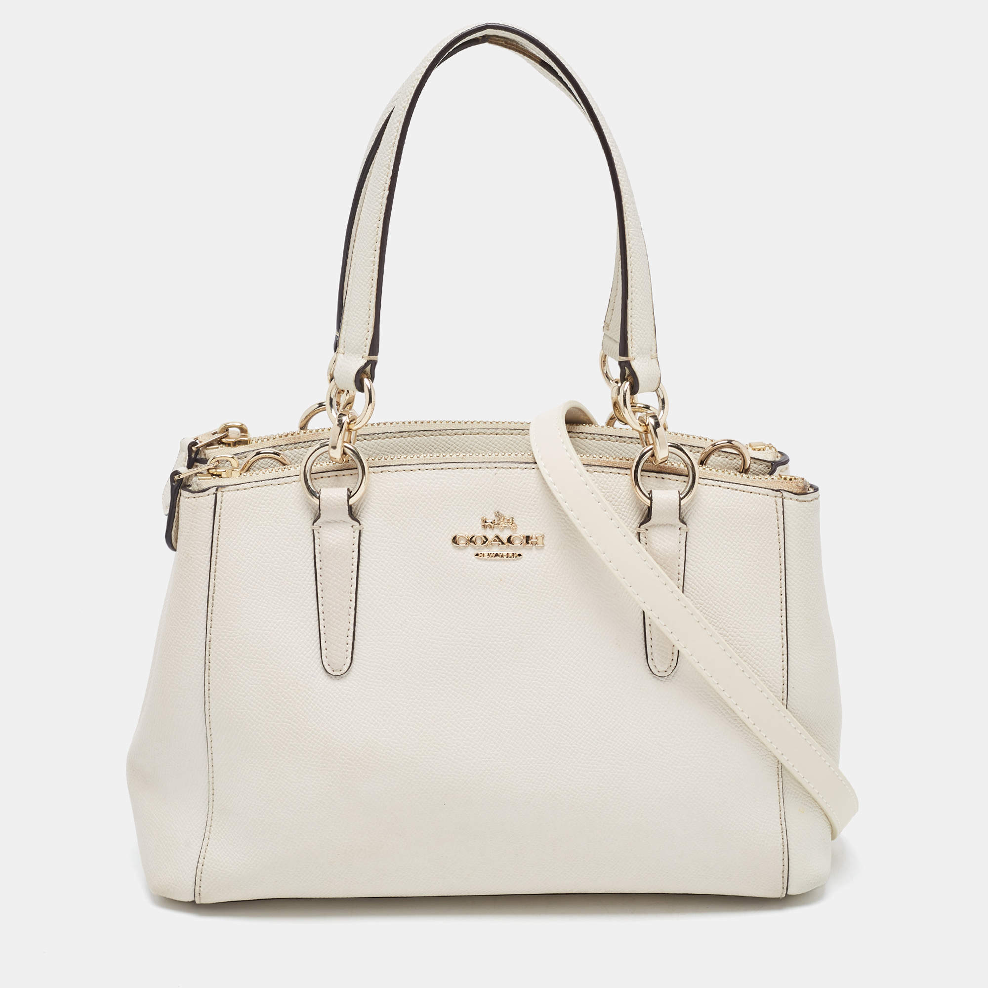 Pre Owned Coach Cream Leather Mini Christie Carryall Double Zip Satchel