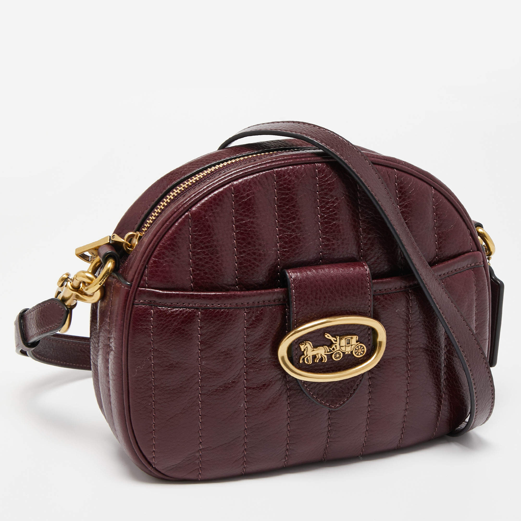 Coach Burgundy Quilted Leather Kat Saddle Shoulder Bag