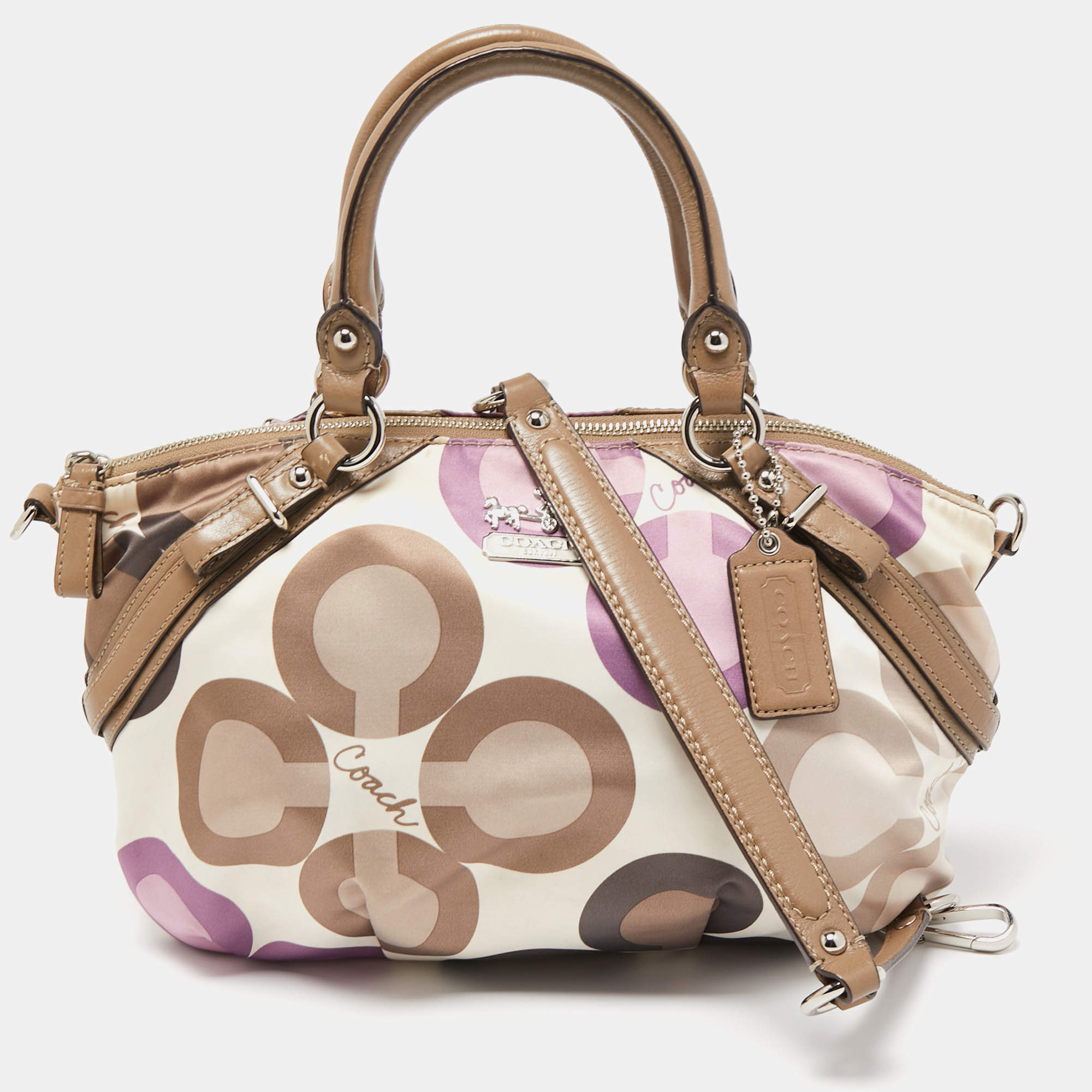 Coach Multicolor Op Art Signature Satin and Leather Madison Satchel