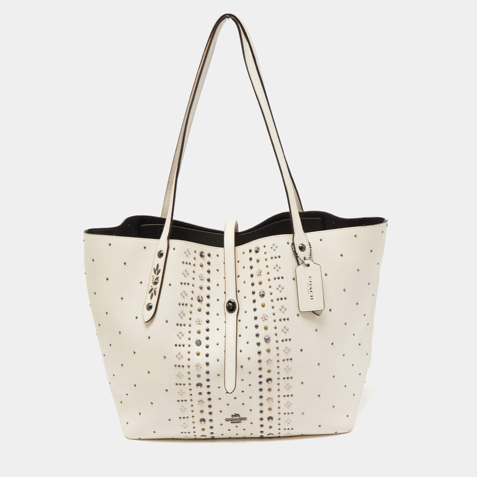 Coach Off White Leather Bandana Rivets Shopper Tote
