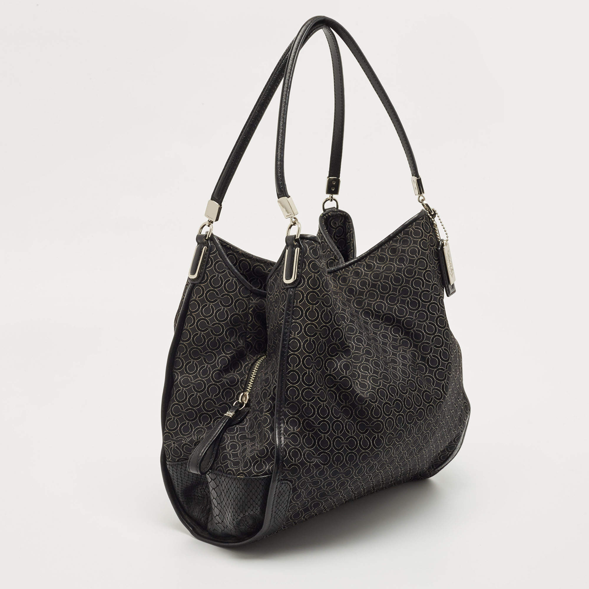 Coach Black Signature Canvas and Leather Madison Phoebe Shoulder