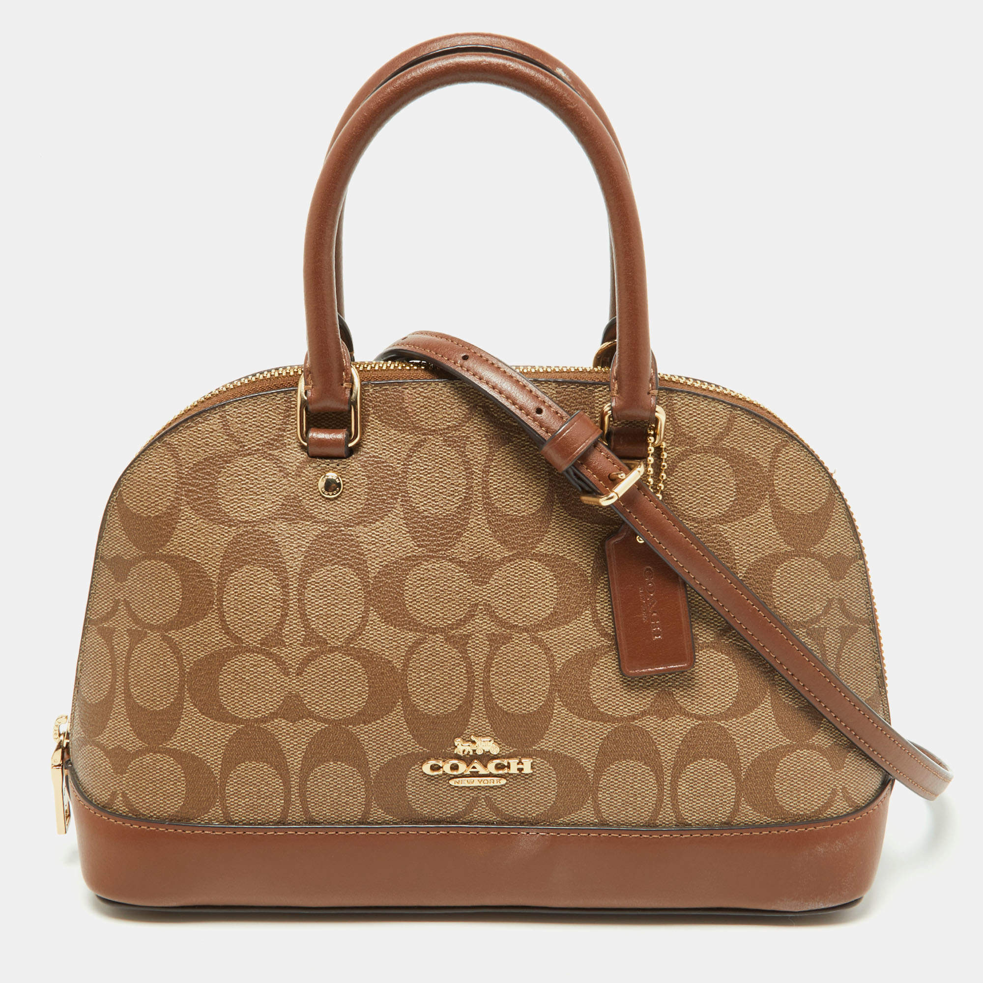 Pre Owned Coach Beige/Brown Signature Coated Canvas and Leather Mini Sierra Satchel