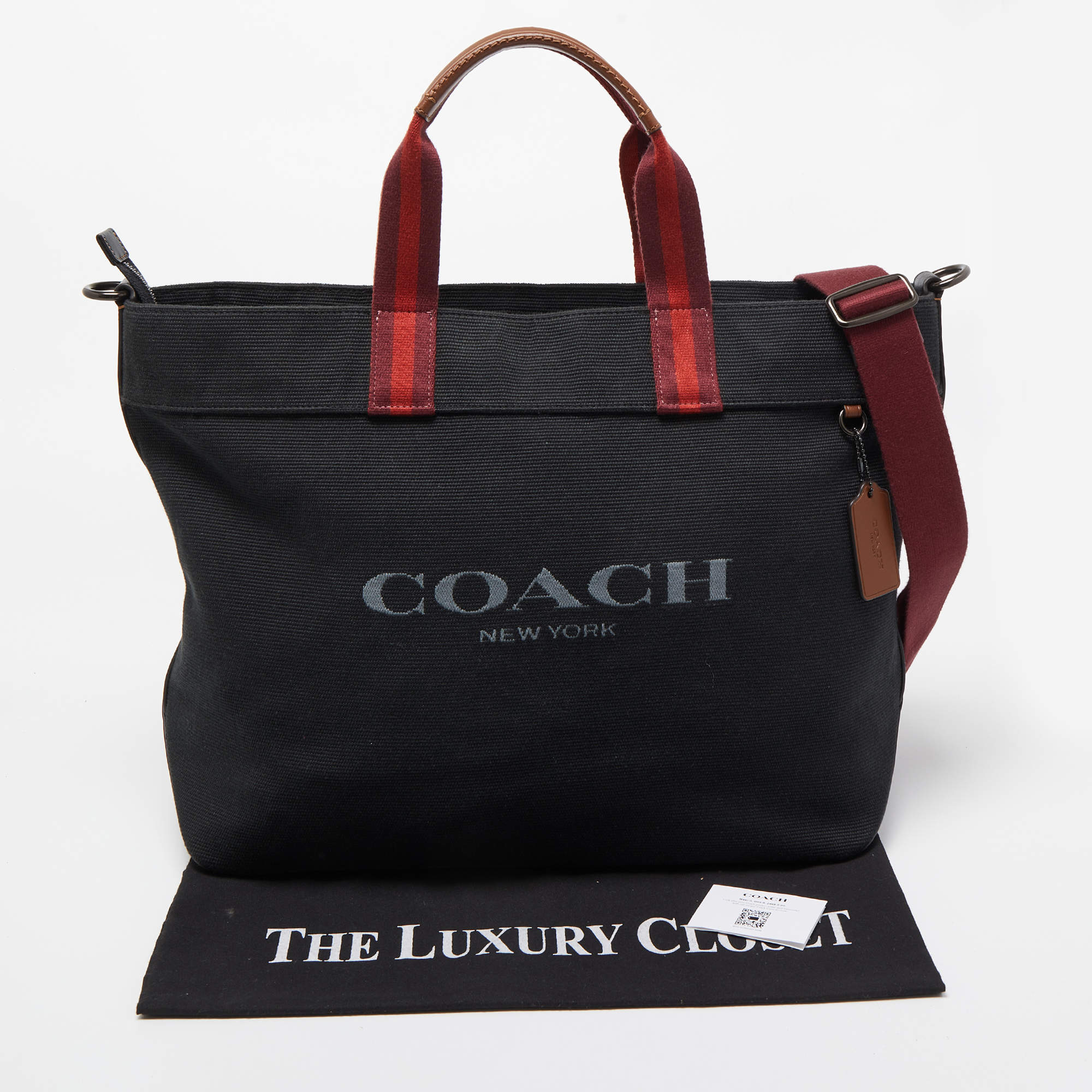 Coach, Bags, Coach Nwt Large Brownblack Leather Logo Pink Trim Never Full  Tote With Pouch