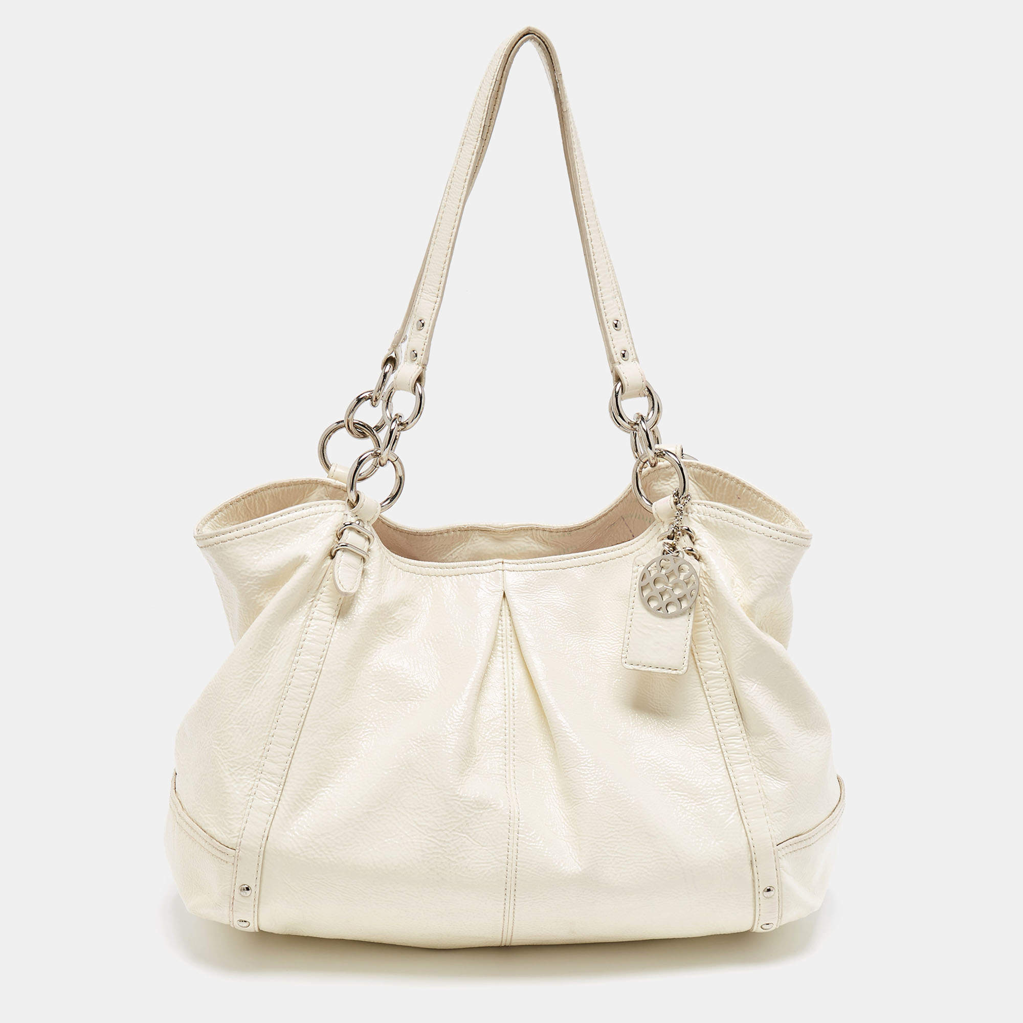 Pre Owned Coach White Patent Leather Alexandra Tote