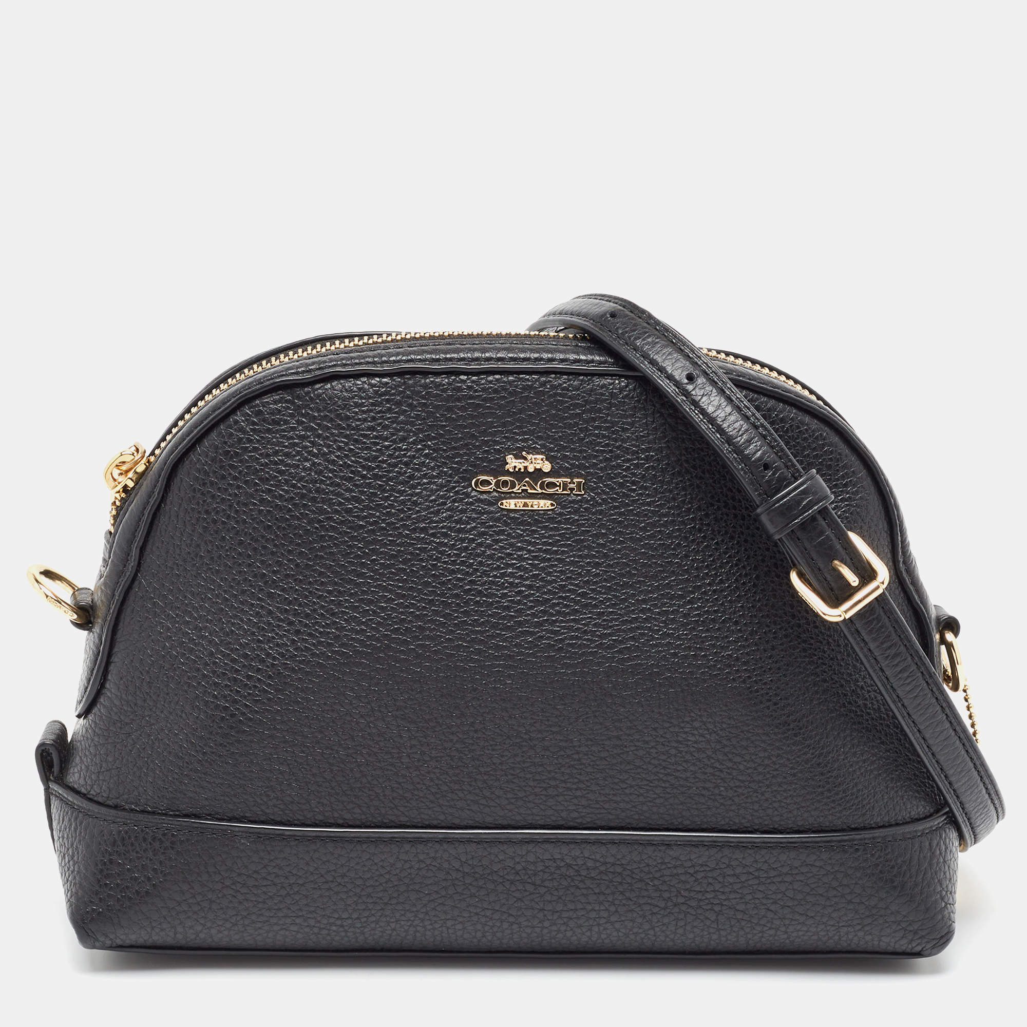Pre Owned Coach Black Leather Dome Crossbody Bag