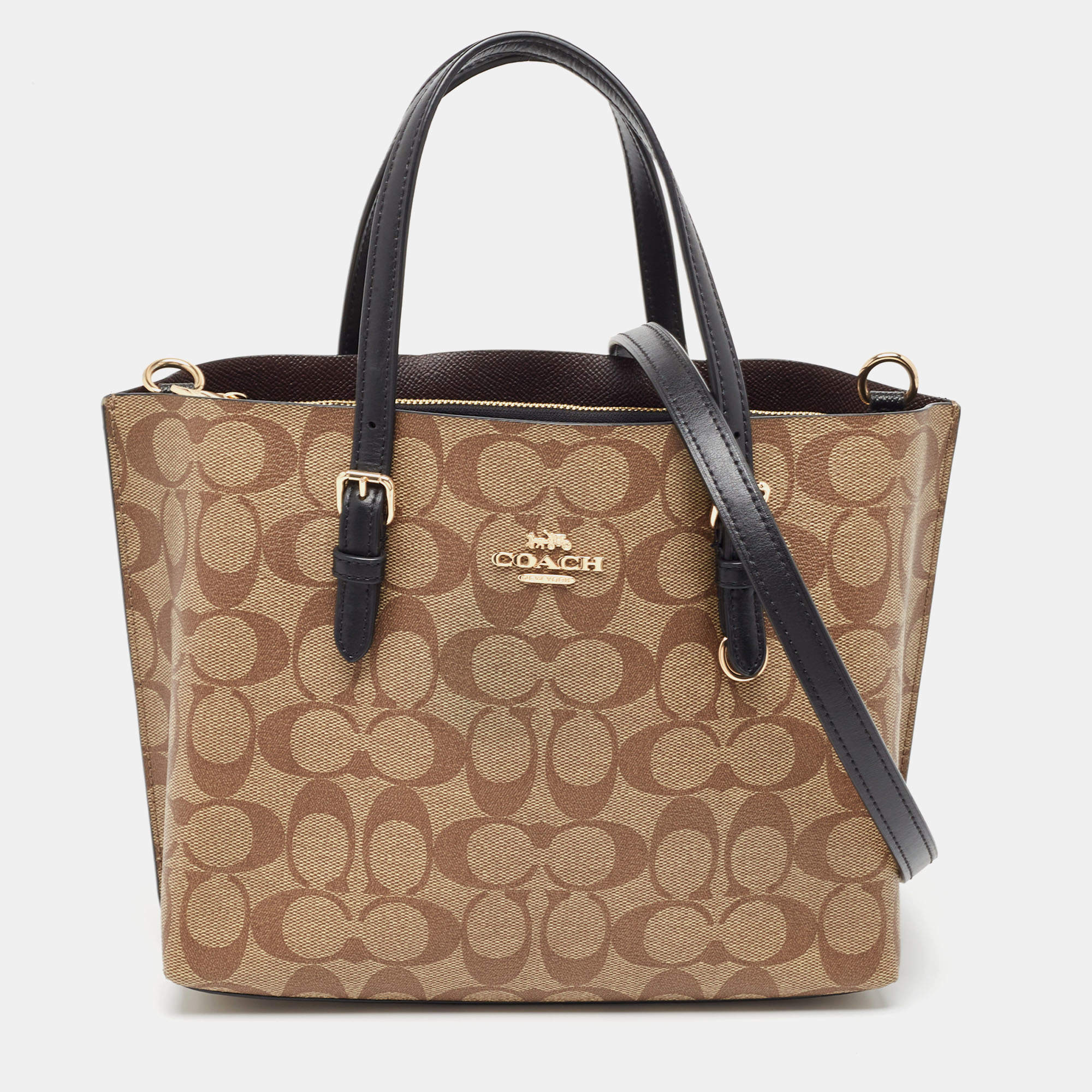 Coach Beige/Black Signature Coated Canvas and Leather Mollie Tote Coach ...