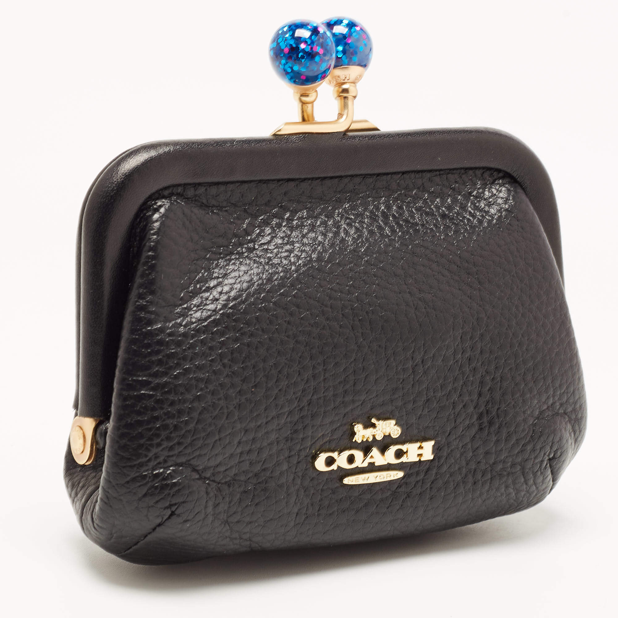 COACH VINTAGE BLACK LEATHER KISS-LOCK COIN POUCH | eBay