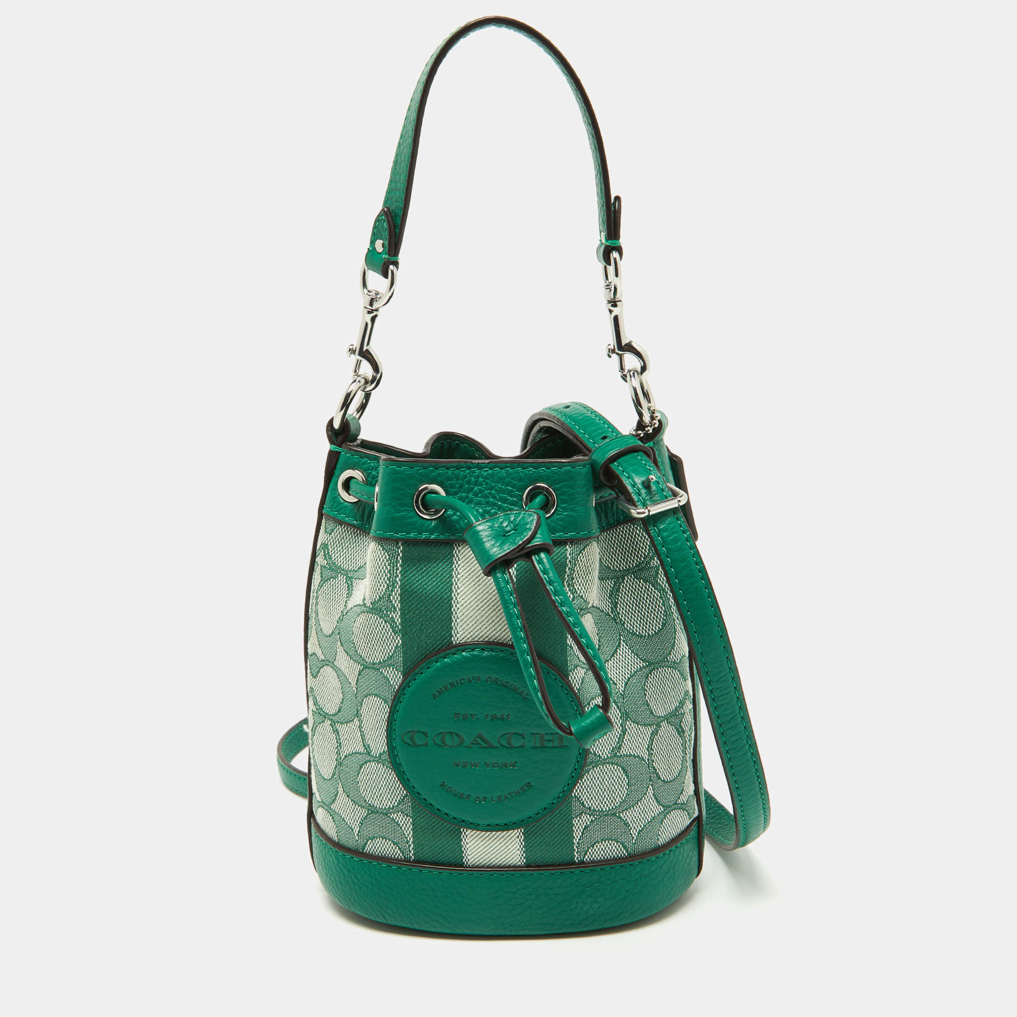 Coach Green Signature Canvas and Leather Mini Dempsey Bucket Bag 