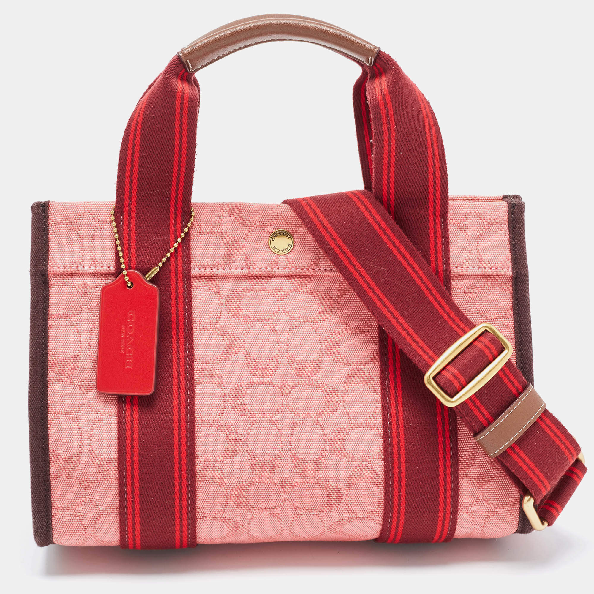 Coach Red/Pink Signature Canvas Spin 27 Tote
