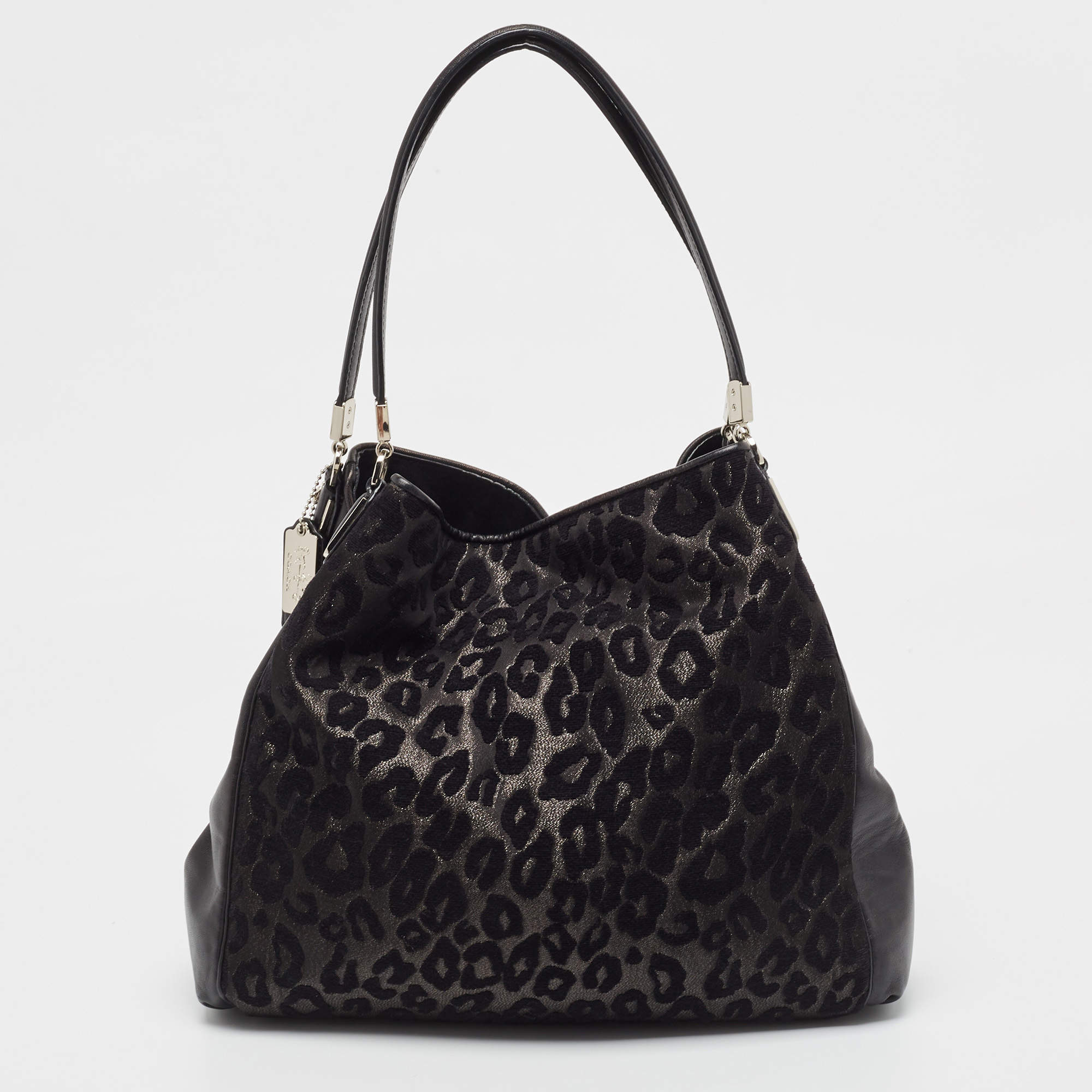 Coach Black Leopard Print Fabric and Leather Edie 31 Satchel Coach